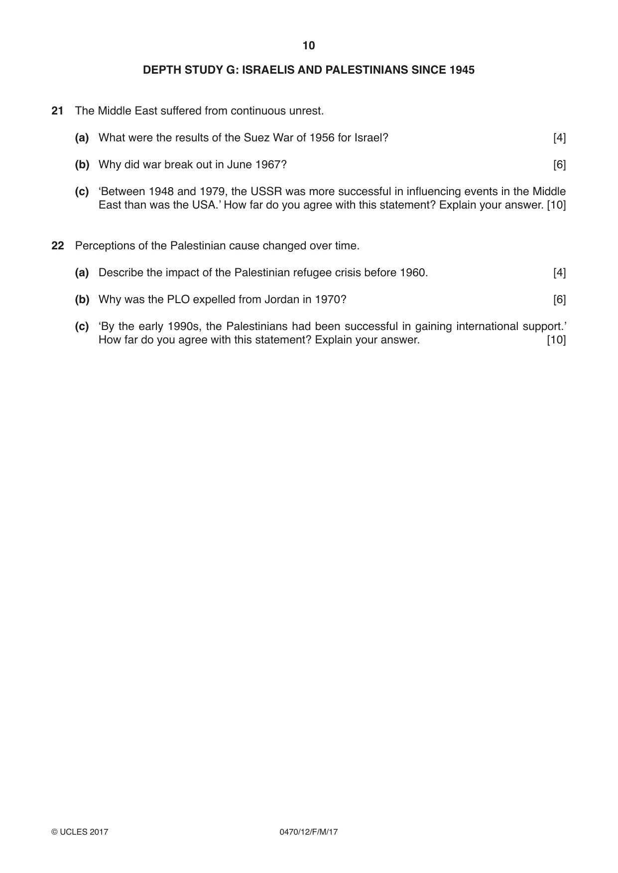 Cambridge IGCSE History 0470 2017 Feb/March Paper 1 · Variant 2 question paper, page 10 of 12