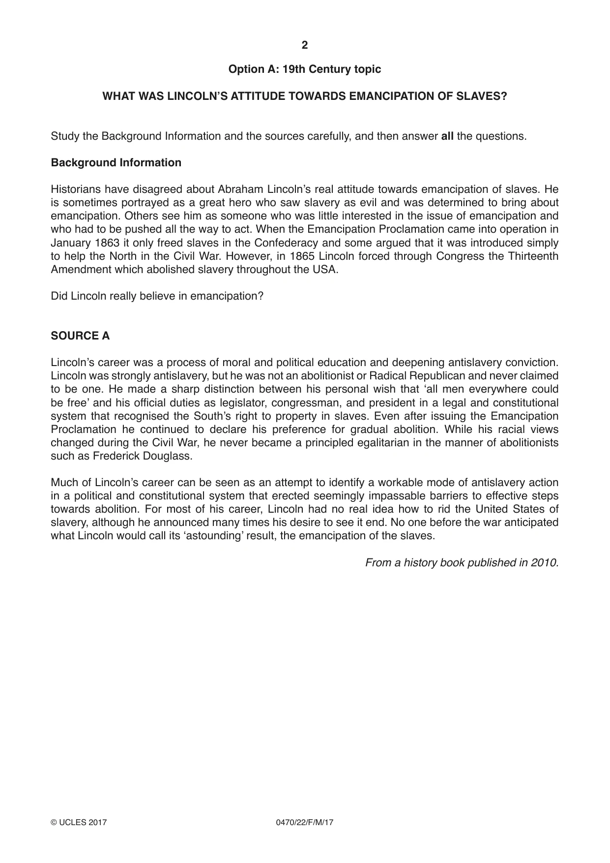 Cambridge IGCSE History 0470 2017 Feb/March Paper 2 · Variant 2 question paper, page 2 of 12