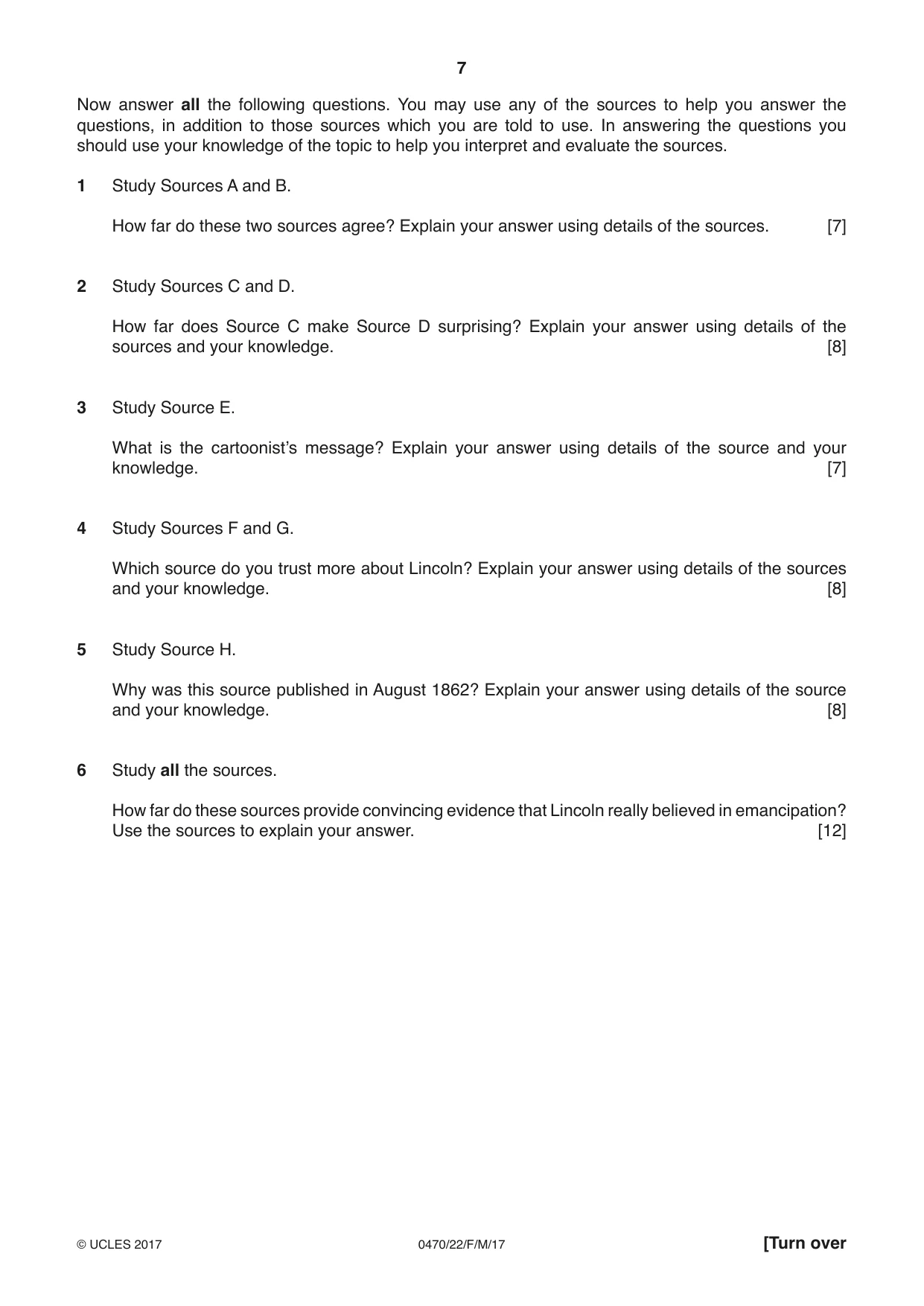 Cambridge IGCSE History 0470 2017 Feb/March Paper 2 · Variant 2 question paper, page 7 of 12