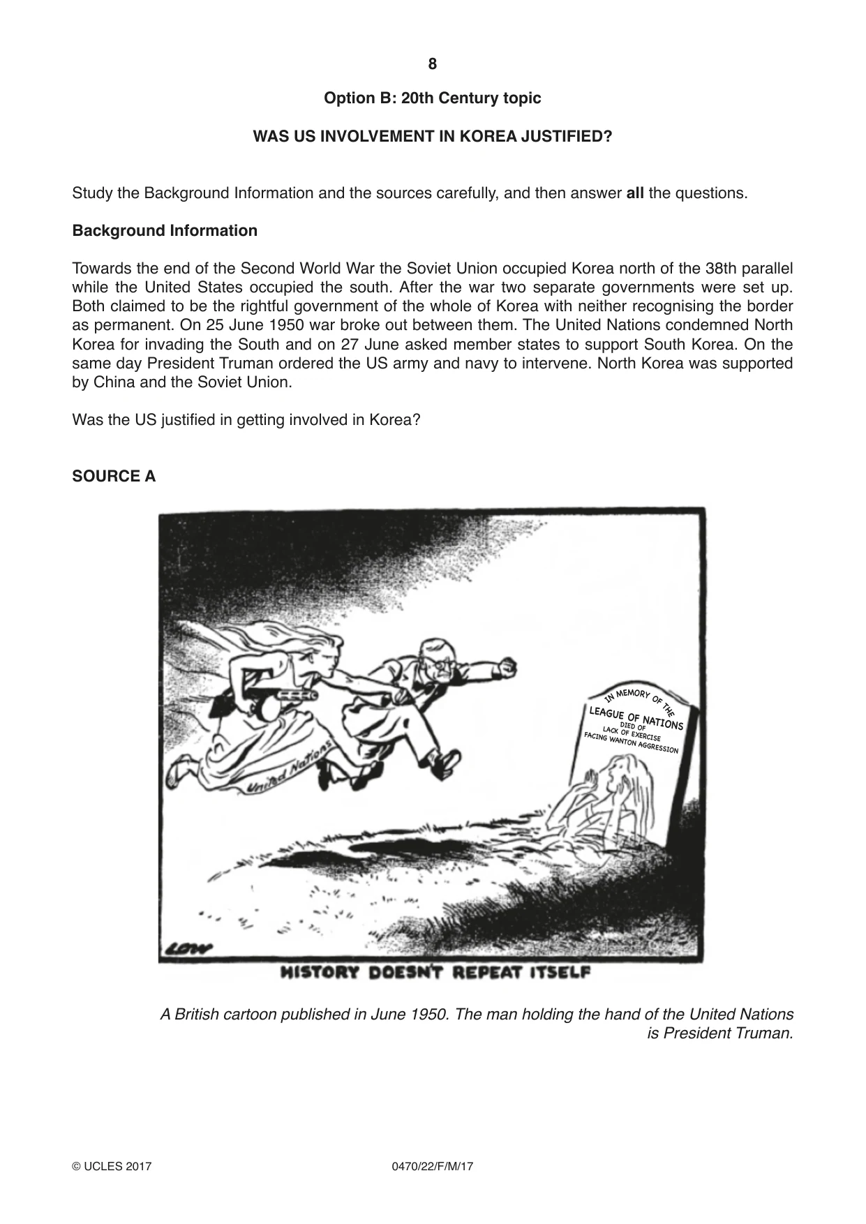 Cambridge IGCSE History 0470 2017 Feb/March Paper 2 · Variant 2 question paper, page 8 of 12