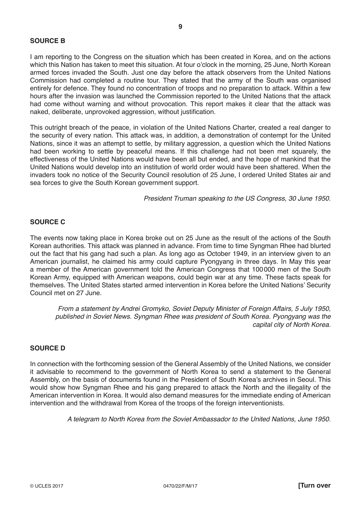 Cambridge IGCSE History 0470 2017 Feb/March Paper 2 · Variant 2 question paper, page 9 of 12