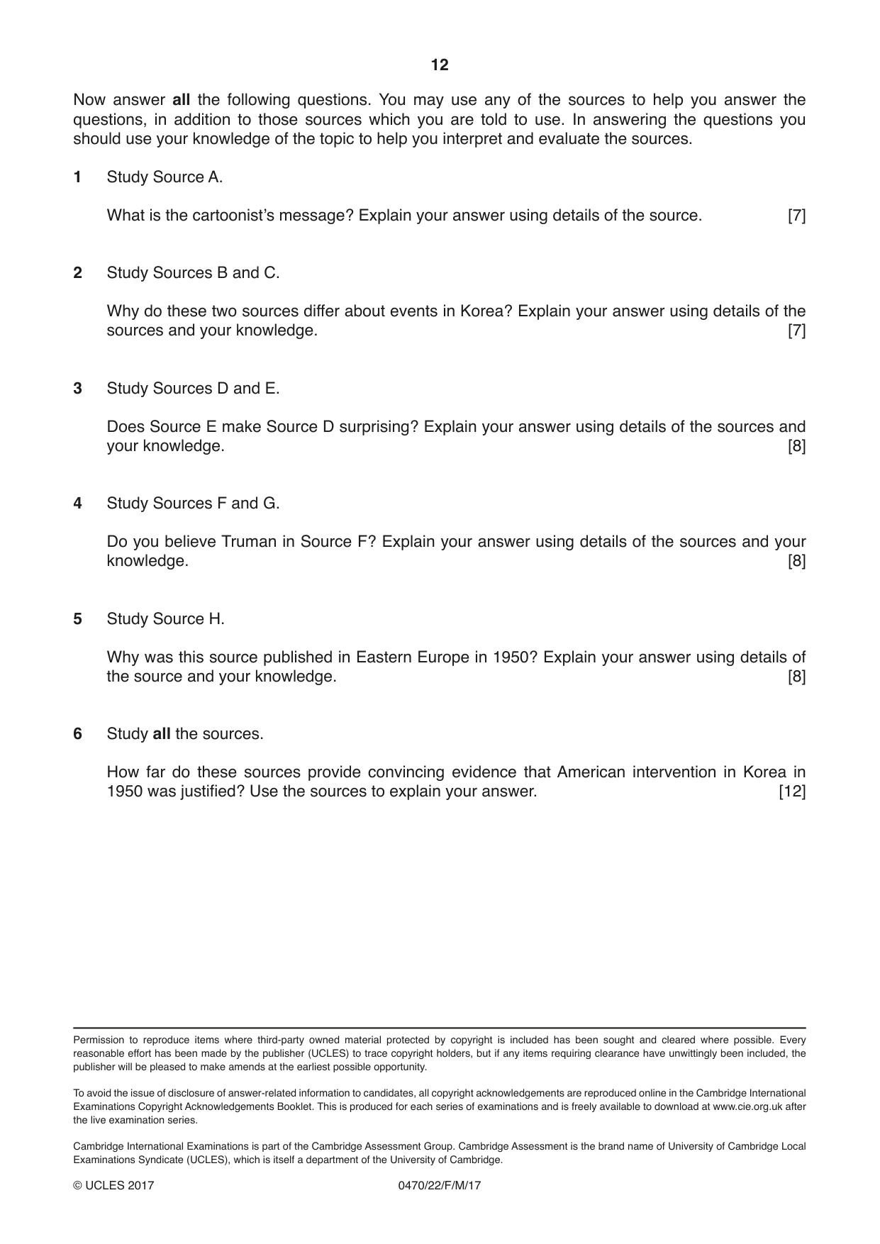 Cambridge IGCSE History 0470 2017 Feb/March Paper 2 · Variant 2 question paper, page 12 of 12