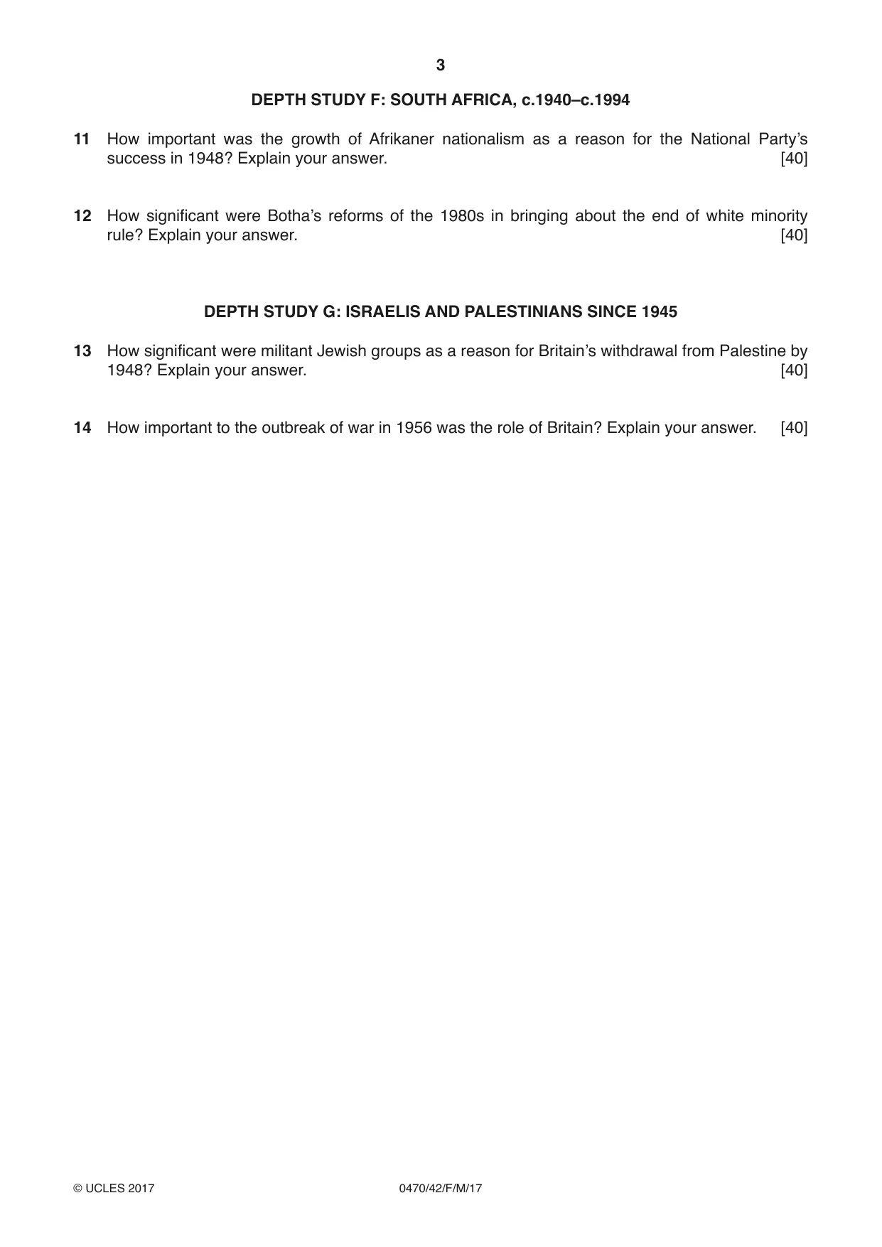 Cambridge IGCSE History 0470 2017 Feb/March Paper 4 · Variant 2 question paper, page 3 of 4