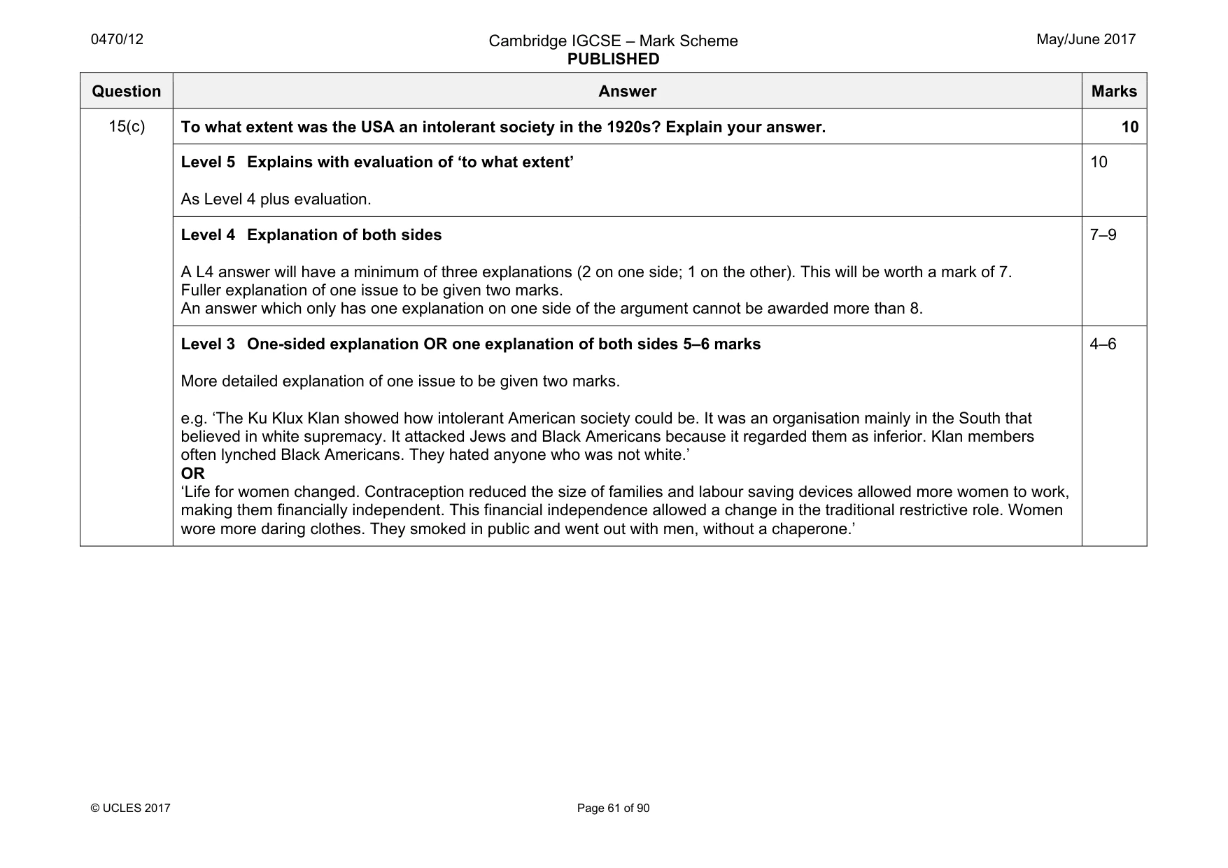 Mark scheme, page 61 of 90