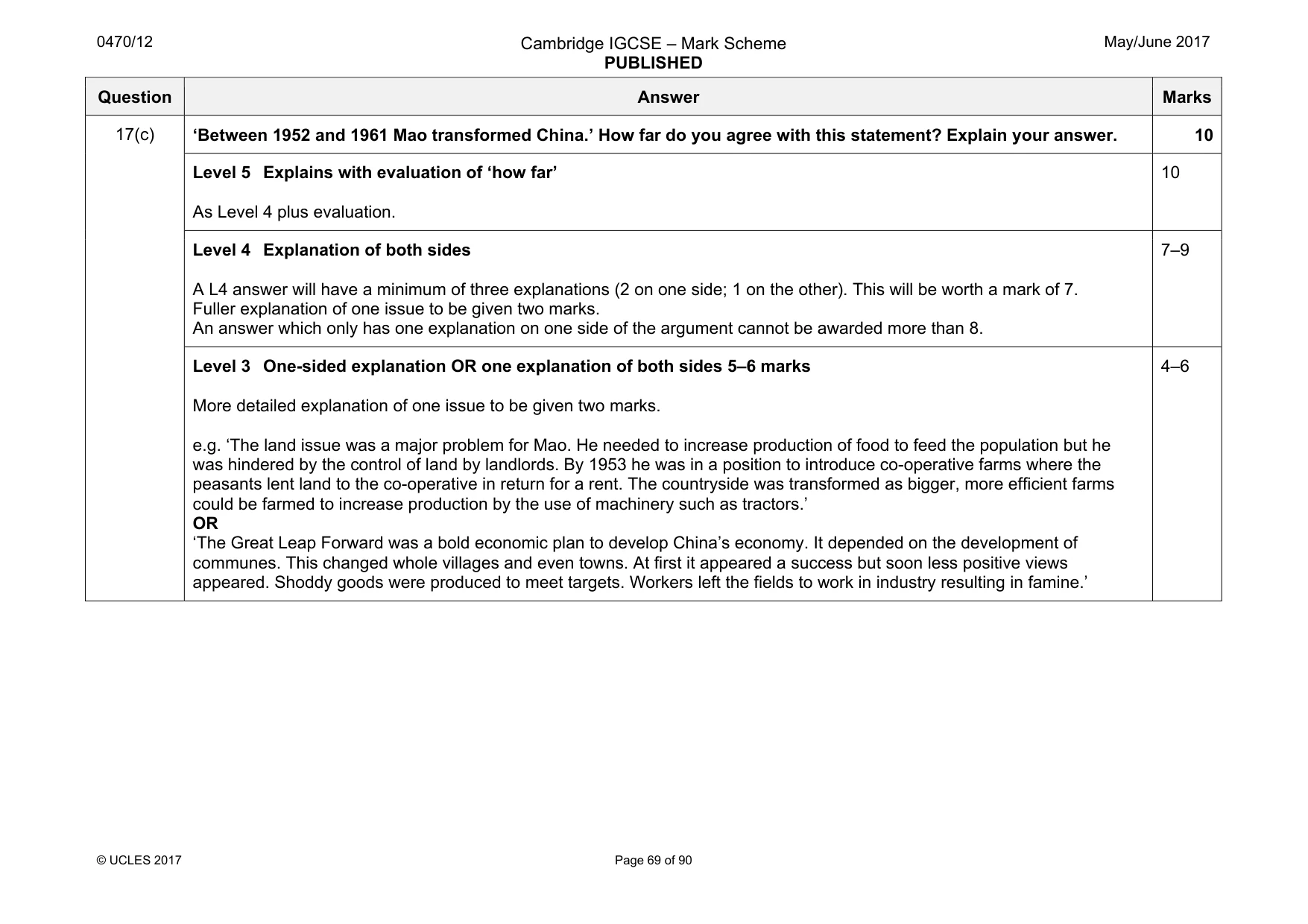 Mark scheme, page 69 of 90