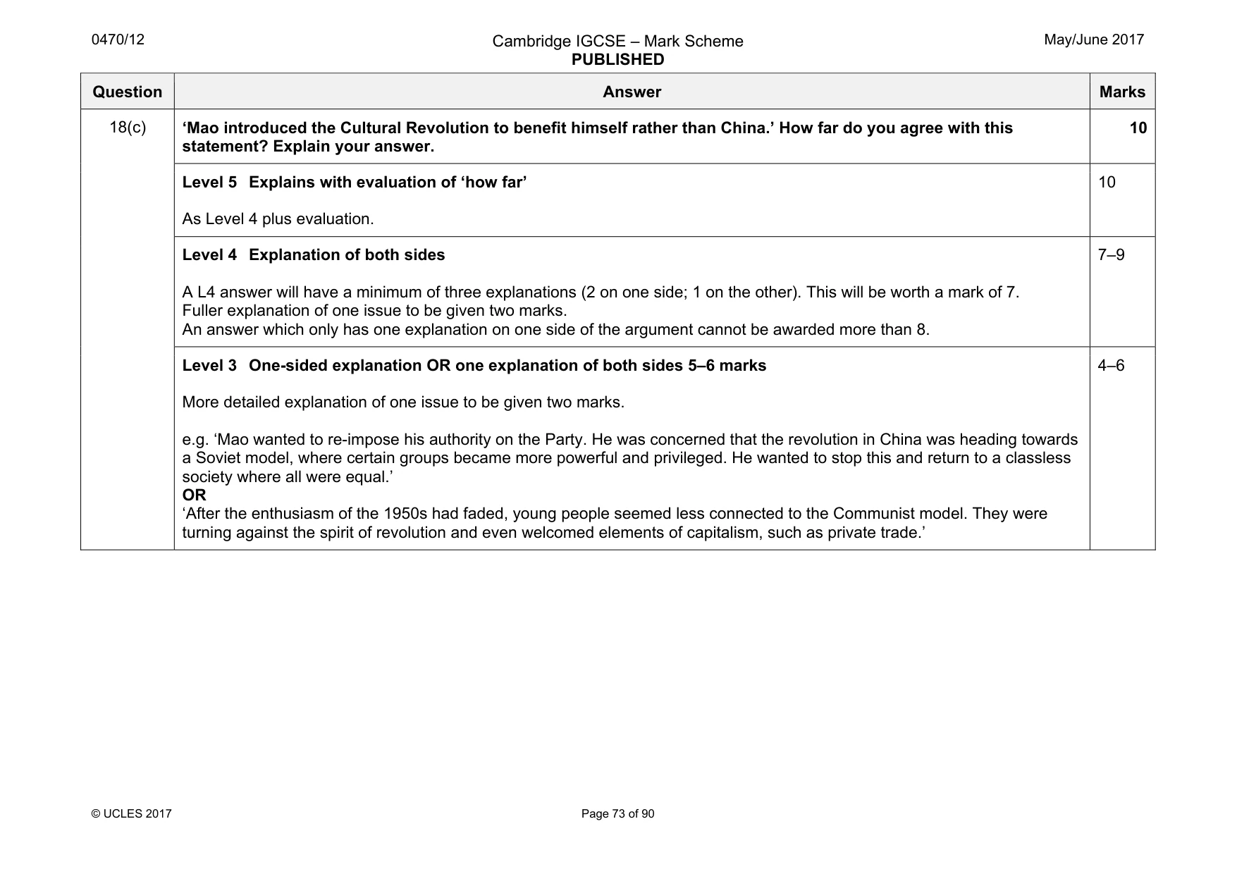 Mark scheme, page 73 of 90