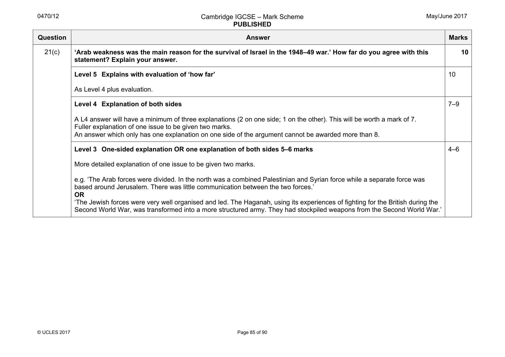 Mark scheme, page 85 of 90