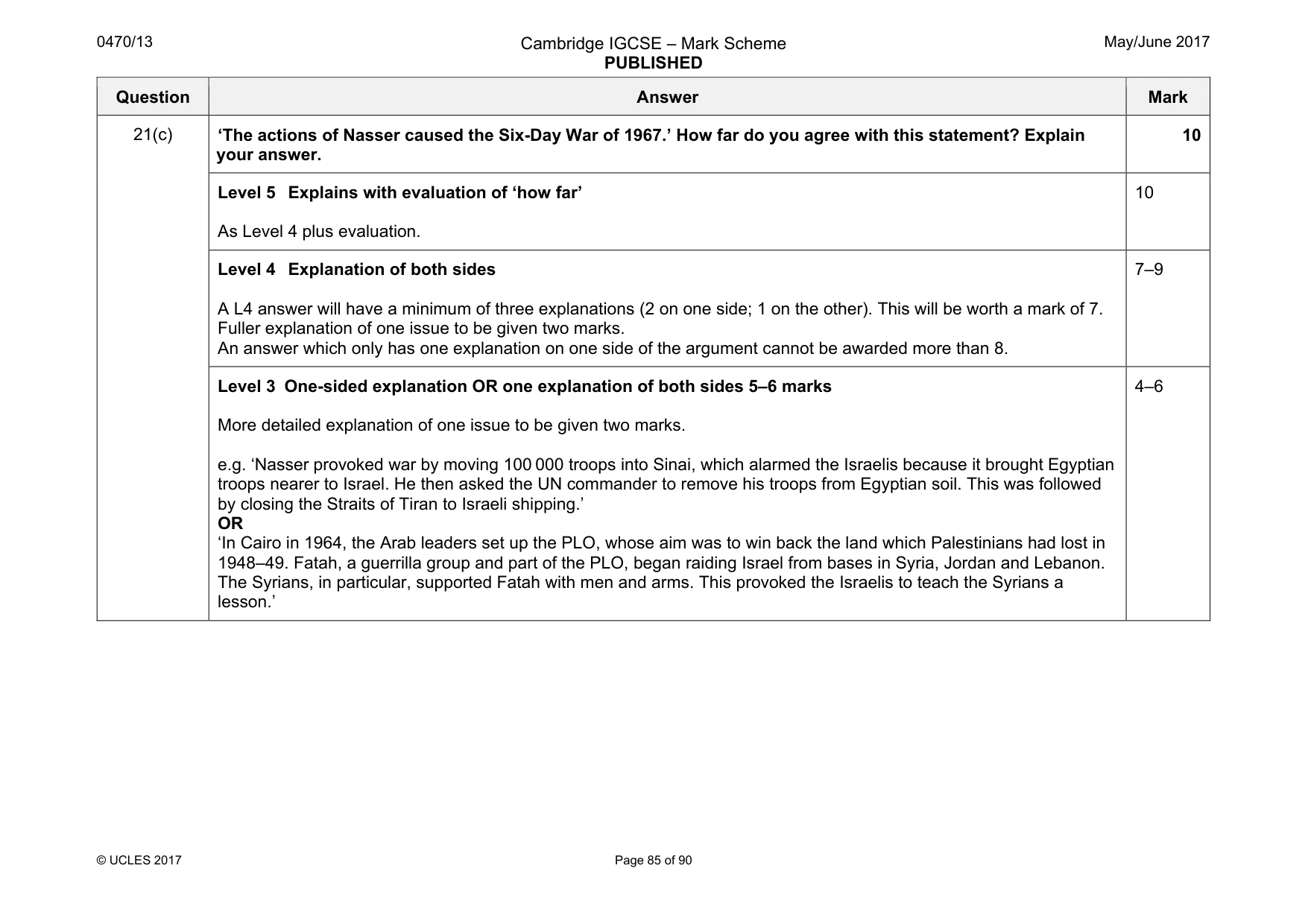 Mark scheme, page 85 of 90