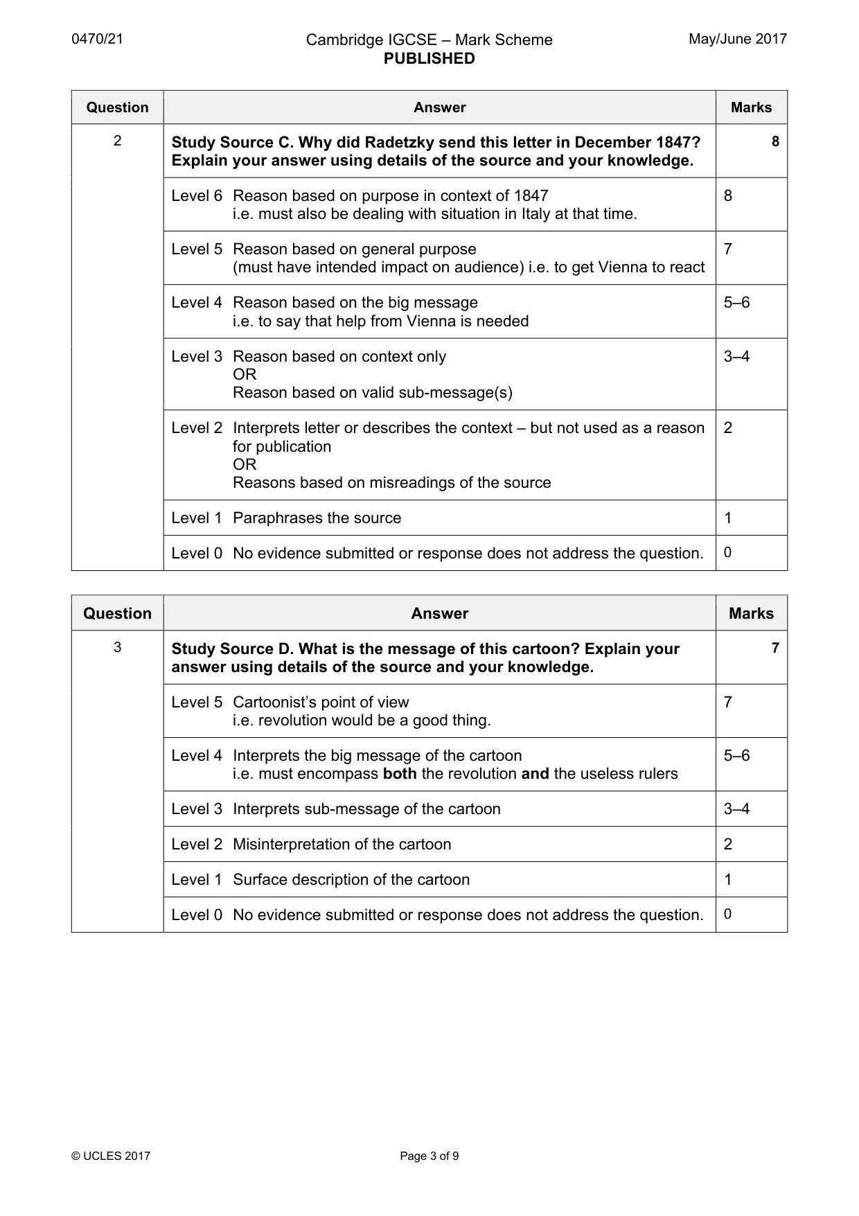 Mark scheme, page 3 of 9