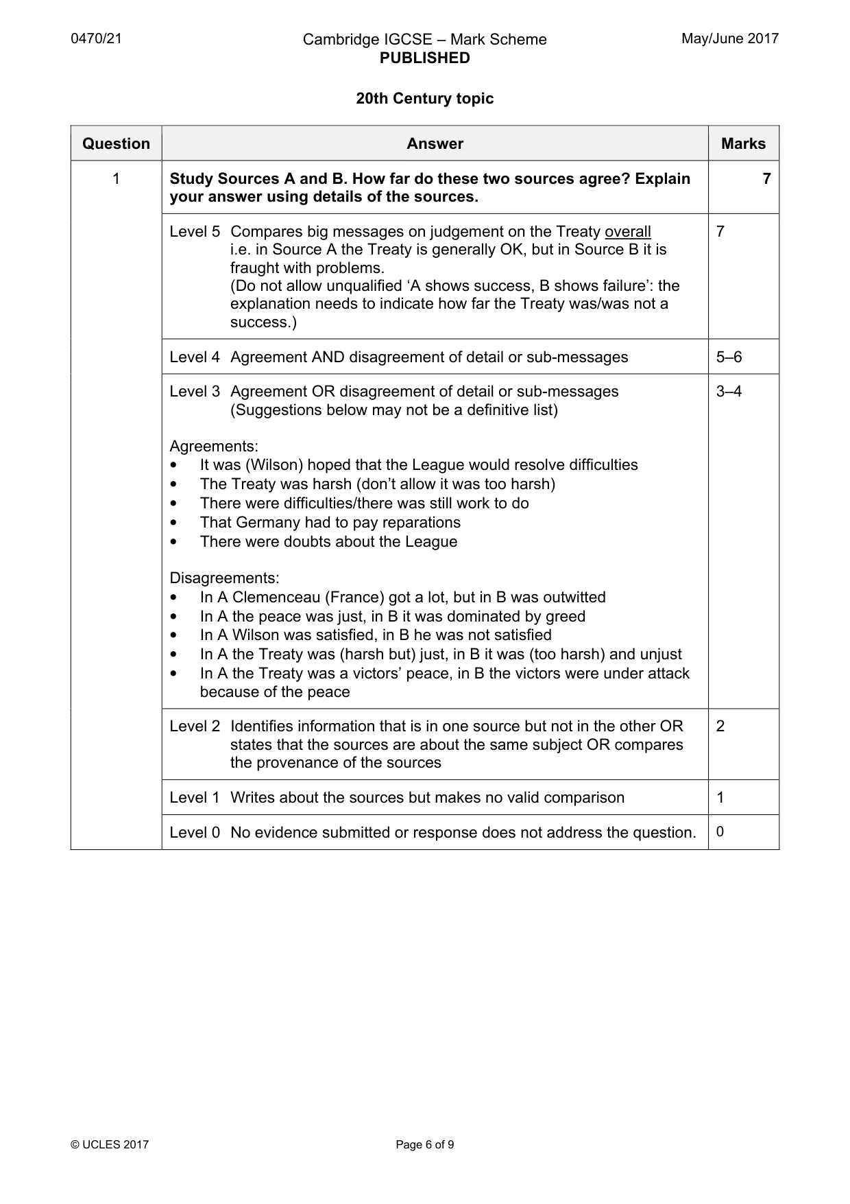 Mark scheme, page 6 of 9