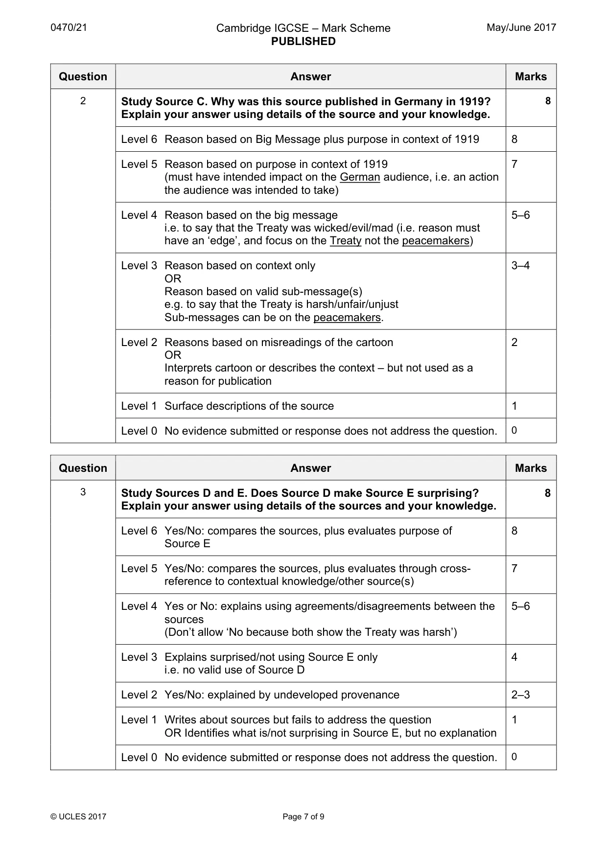 Mark scheme, page 7 of 9