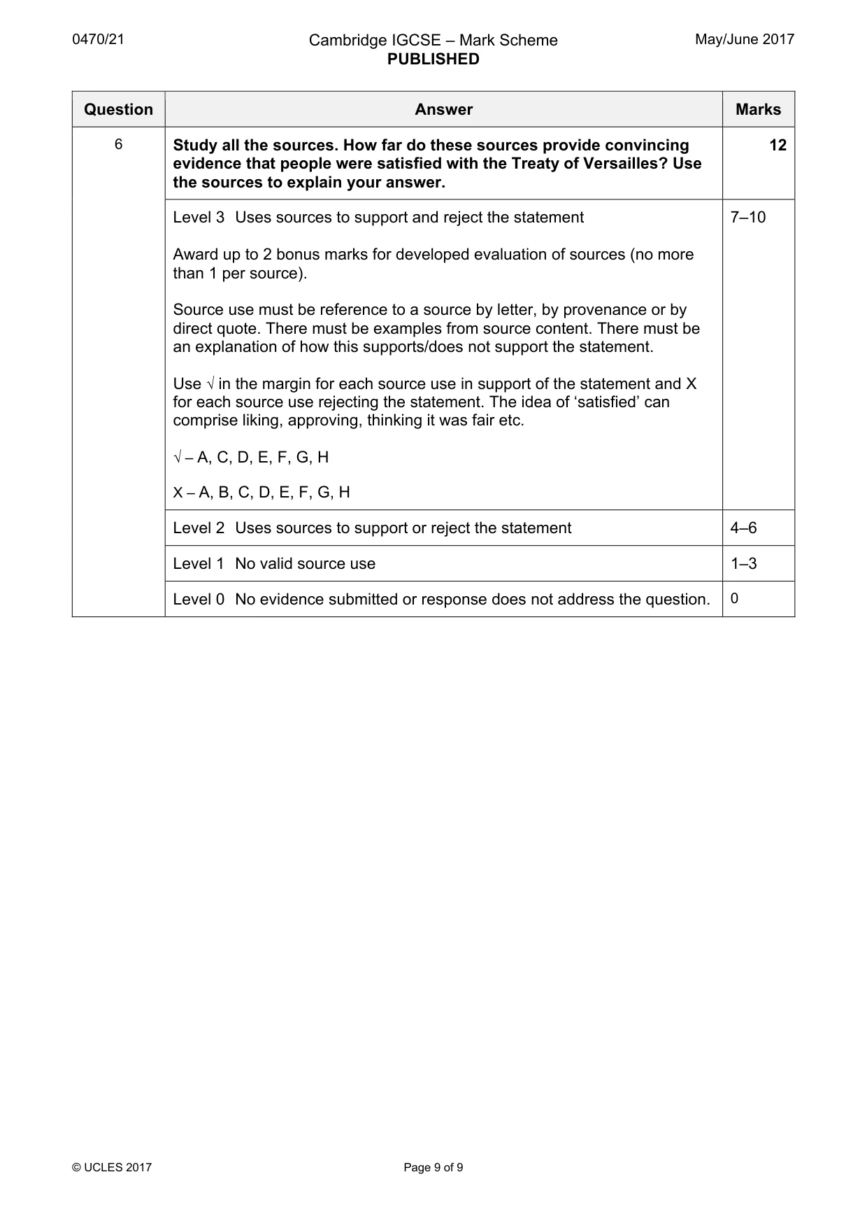 Mark scheme, page 9 of 9