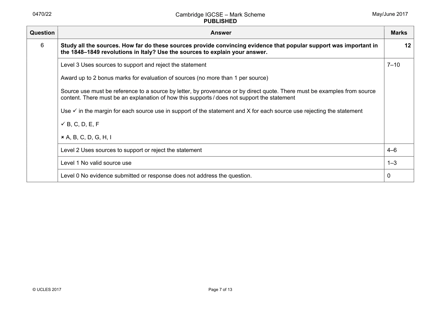 Mark scheme, page 7 of 13