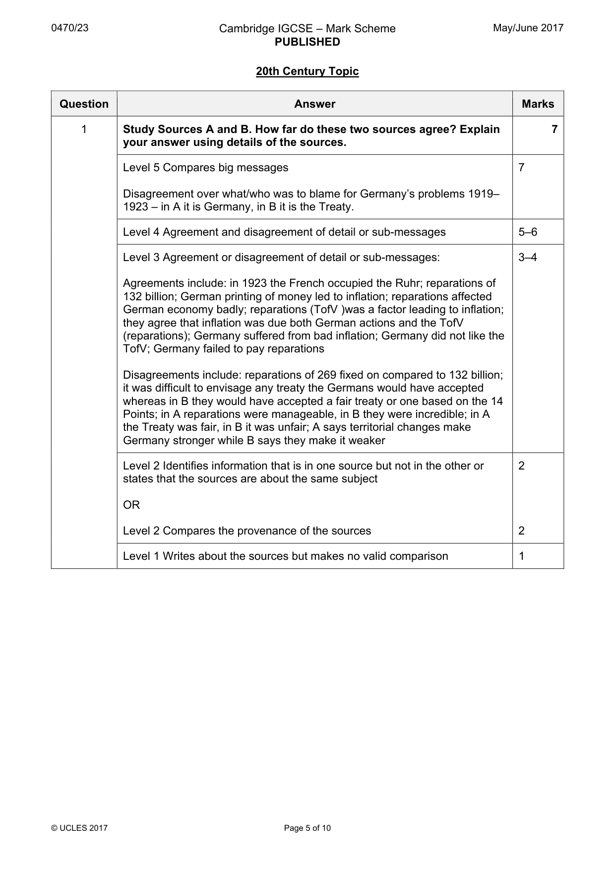 Mark scheme, page 5 of 10