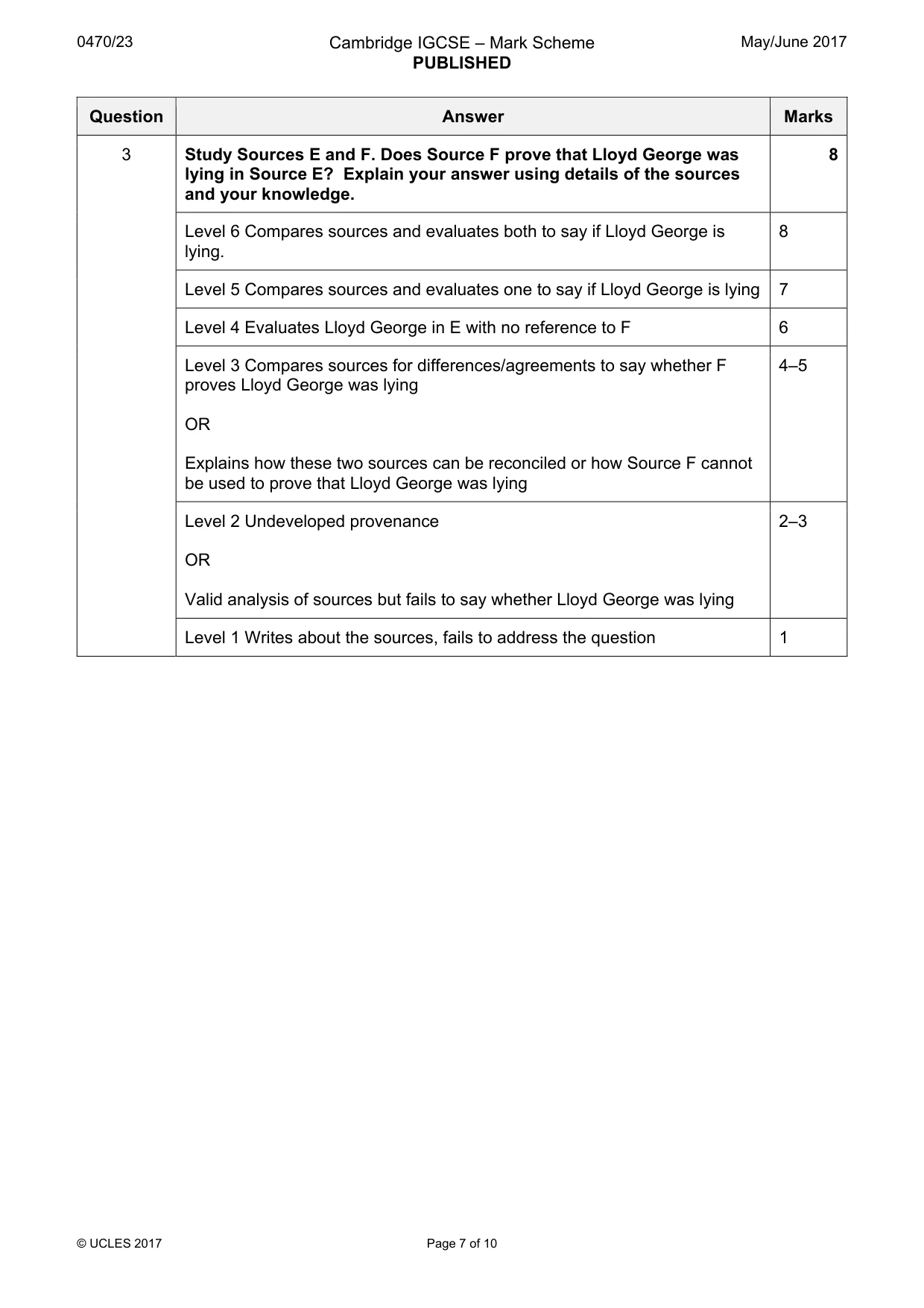 Mark scheme, page 7 of 10