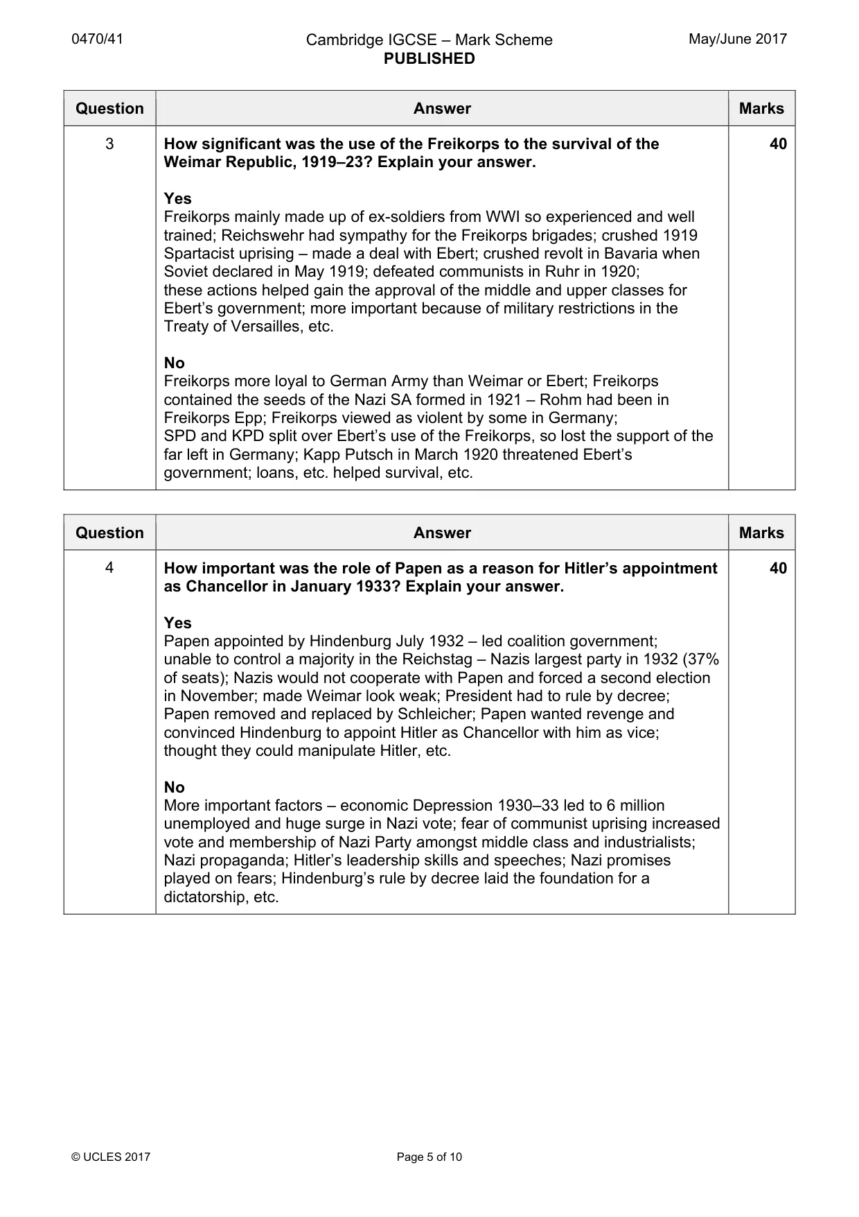 Mark scheme, page 5 of 10