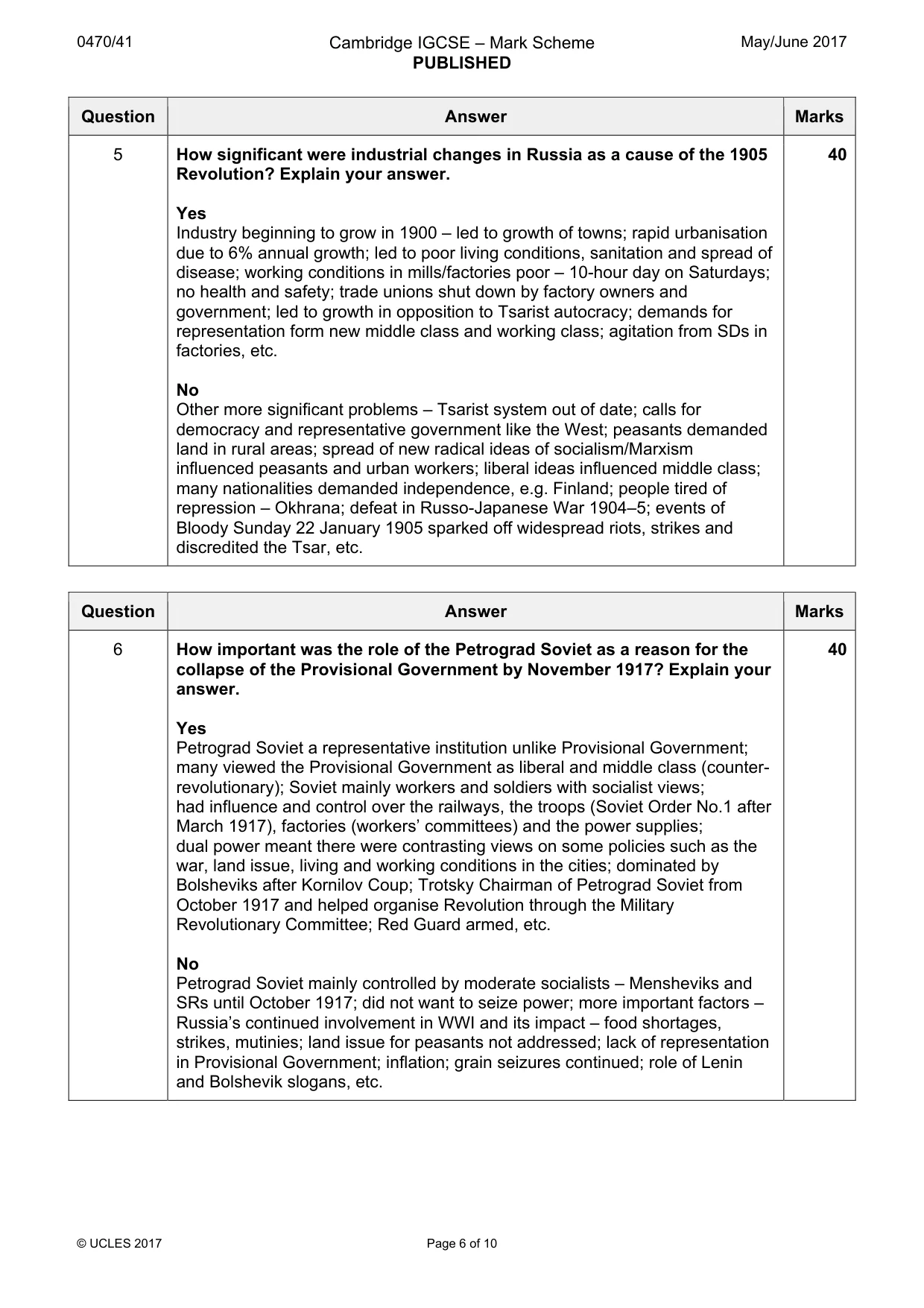 Mark scheme, page 6 of 10