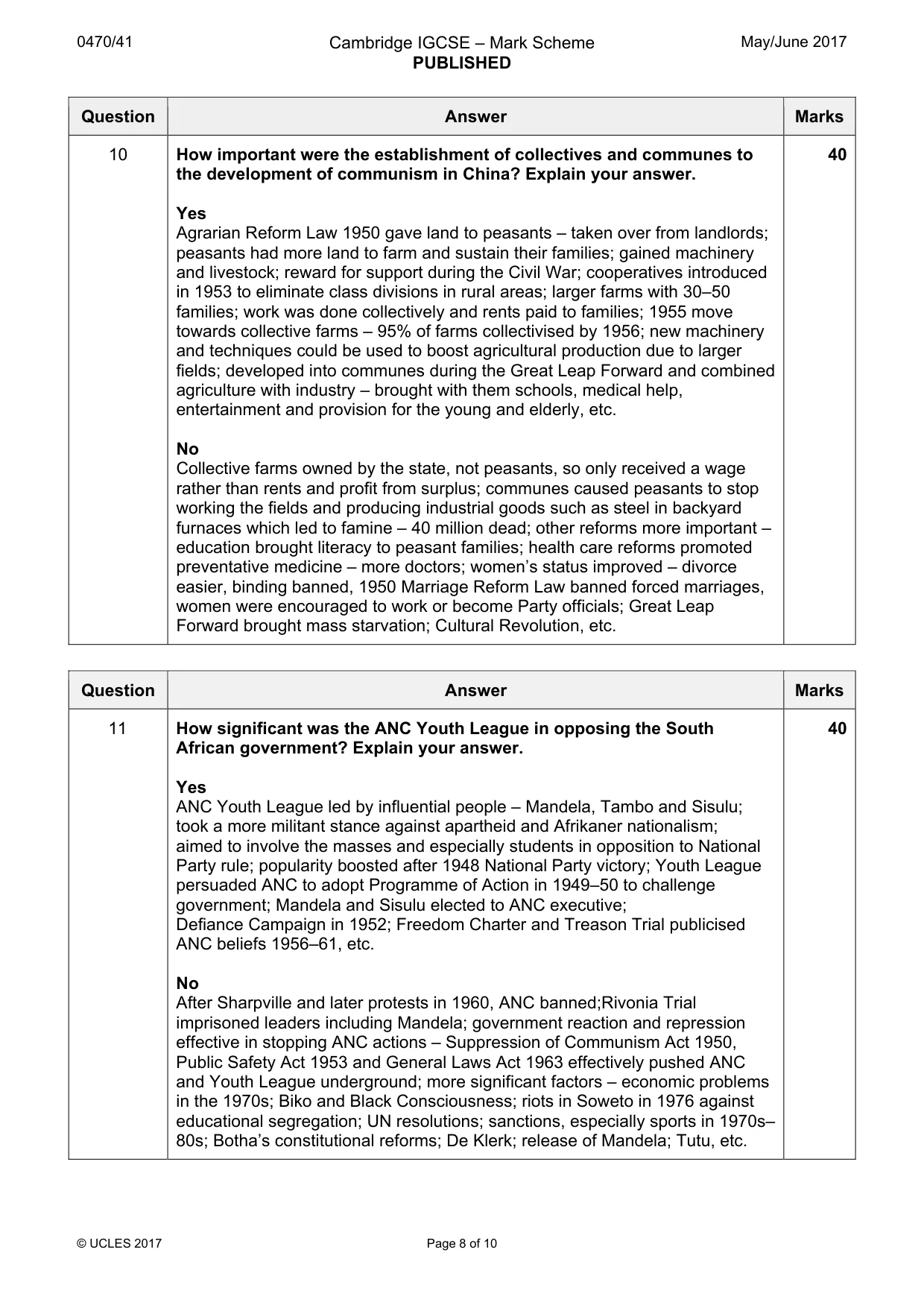 Mark scheme, page 8 of 10