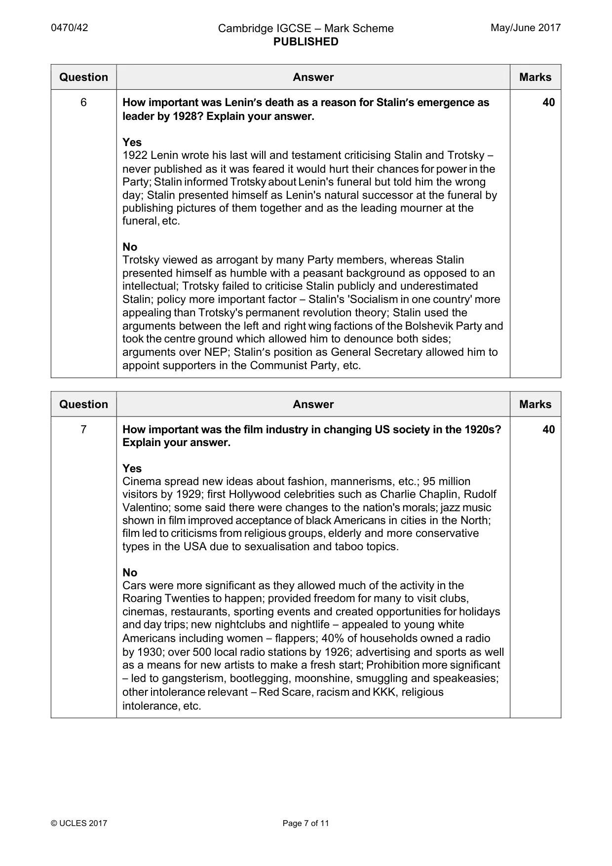 Mark scheme, page 7 of 11
