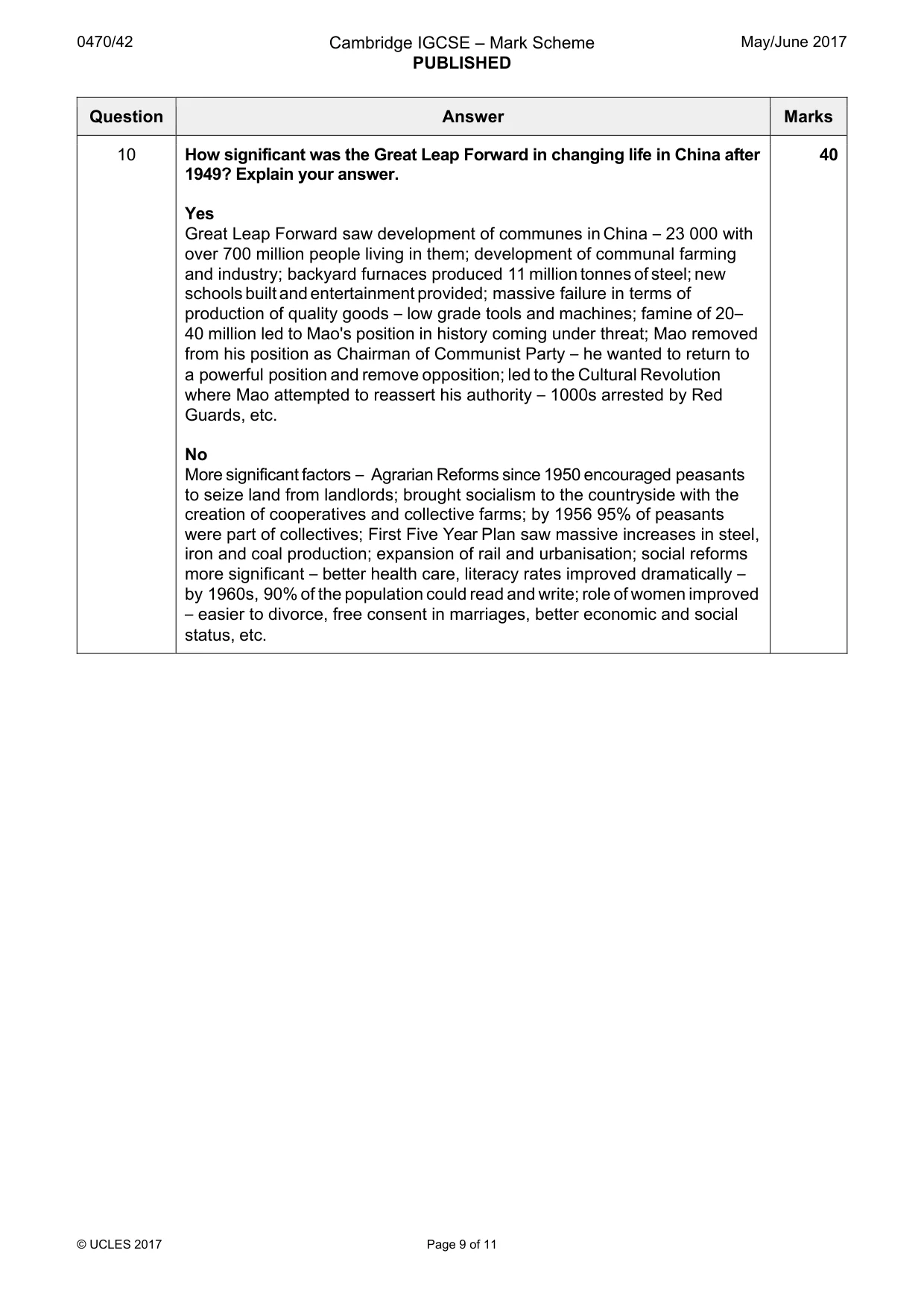 Mark scheme, page 9 of 11