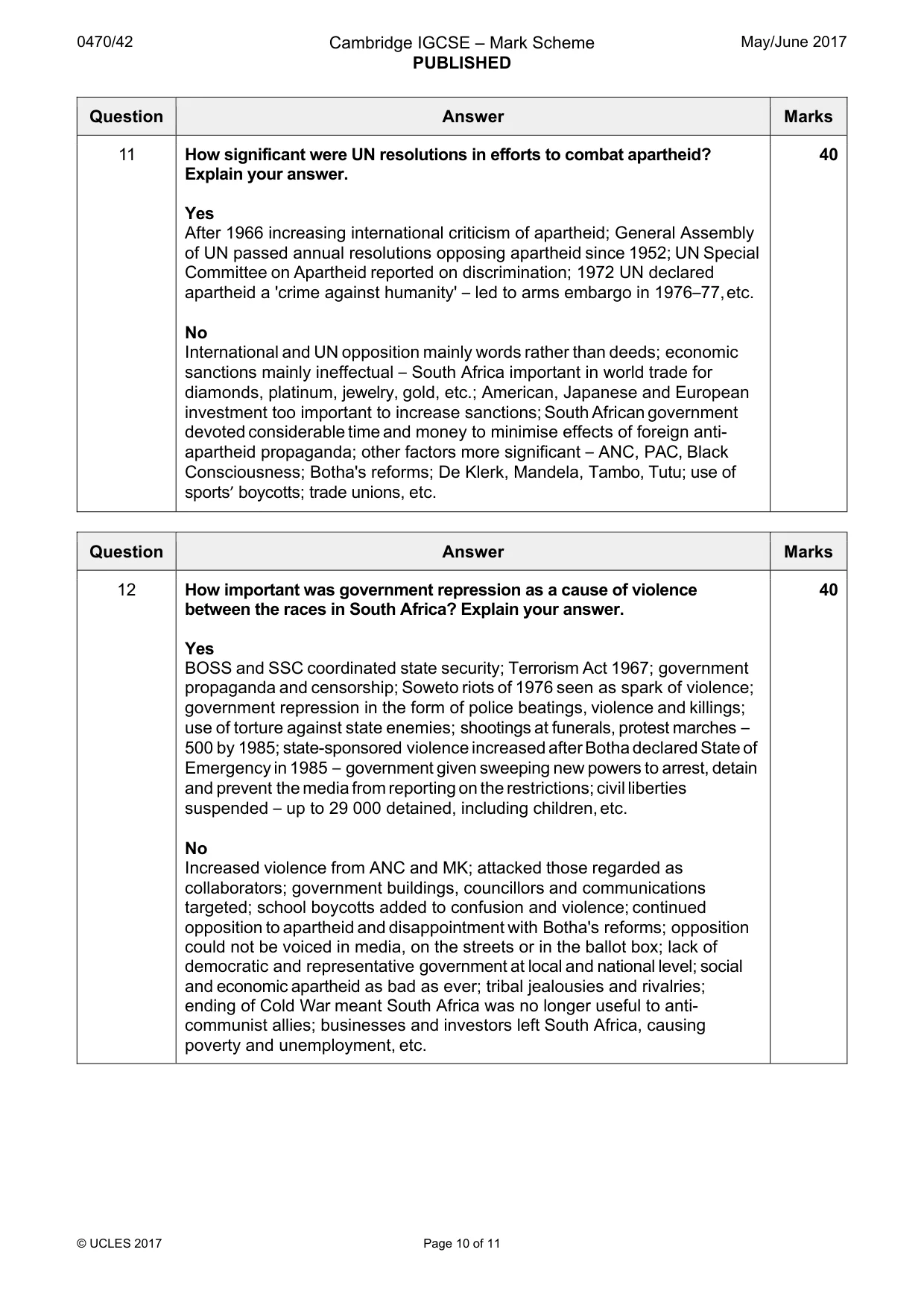 Mark scheme, page 10 of 11