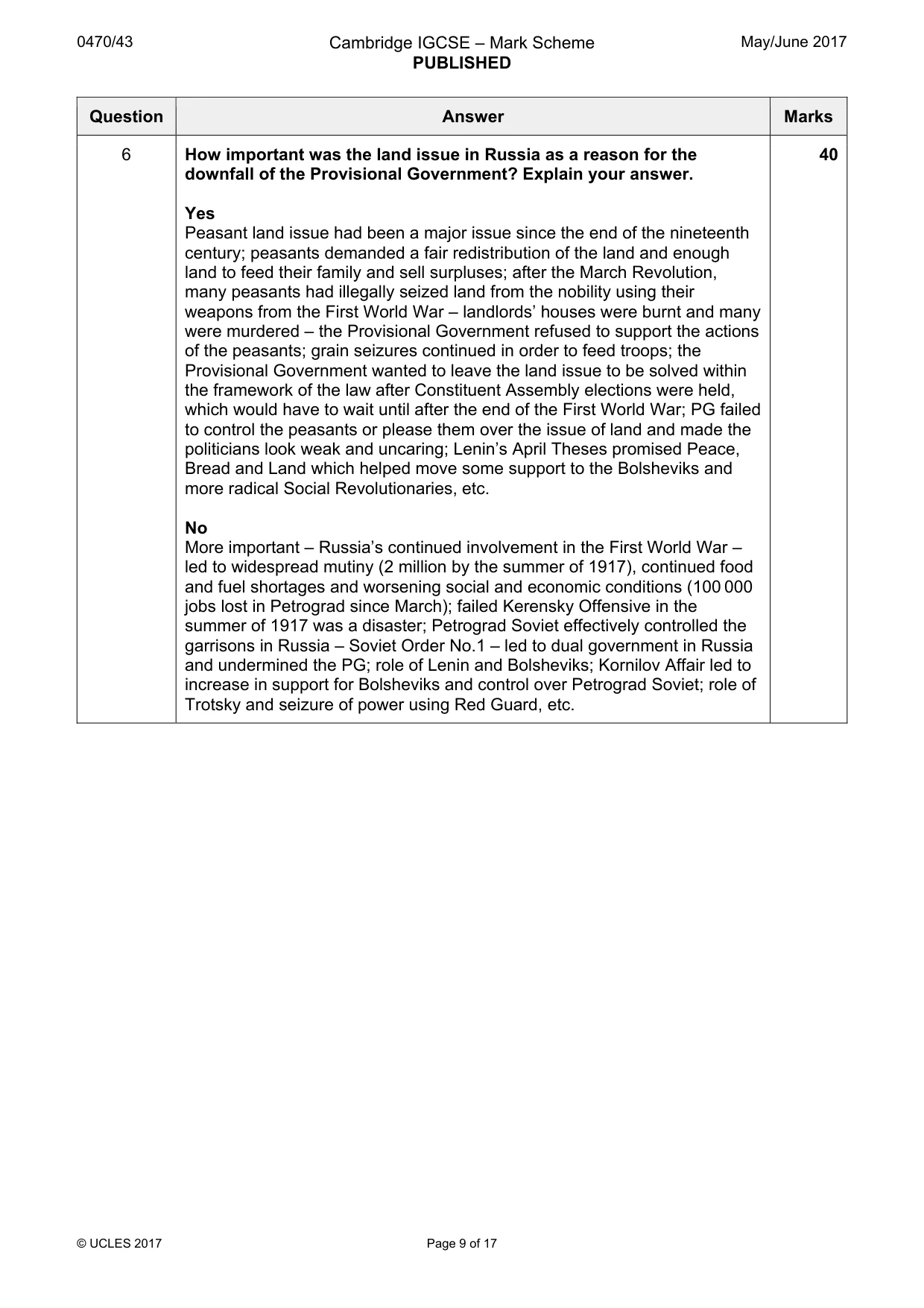 Mark scheme, page 9 of 17