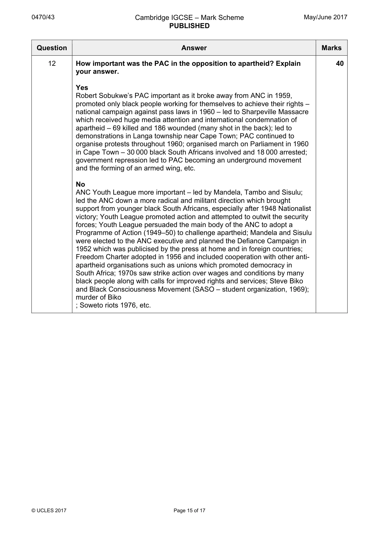 Mark scheme, page 15 of 17