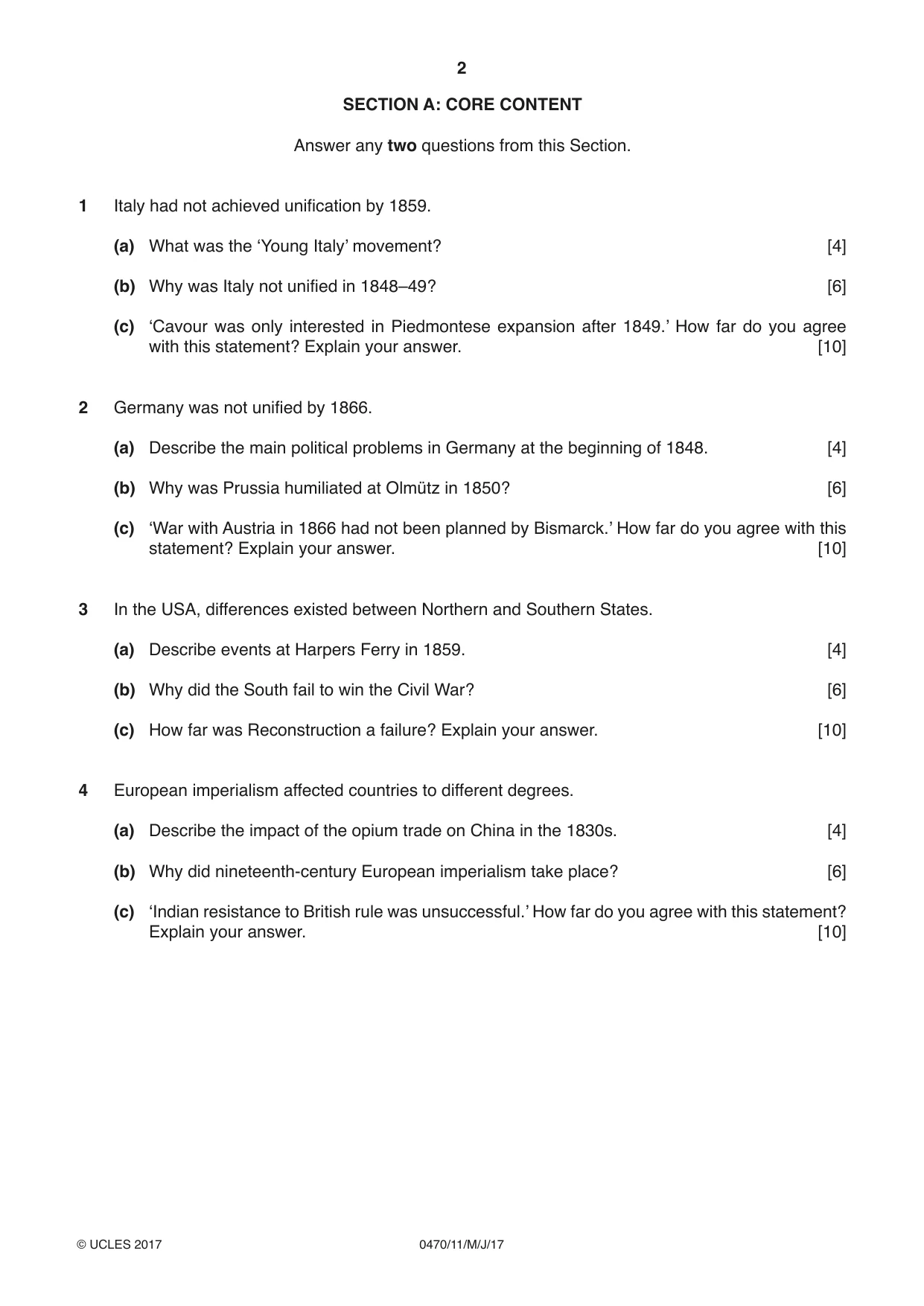 Cambridge IGCSE History 0470 2017 May/June Paper 1 · Variant 1 question paper, page 2 of 12