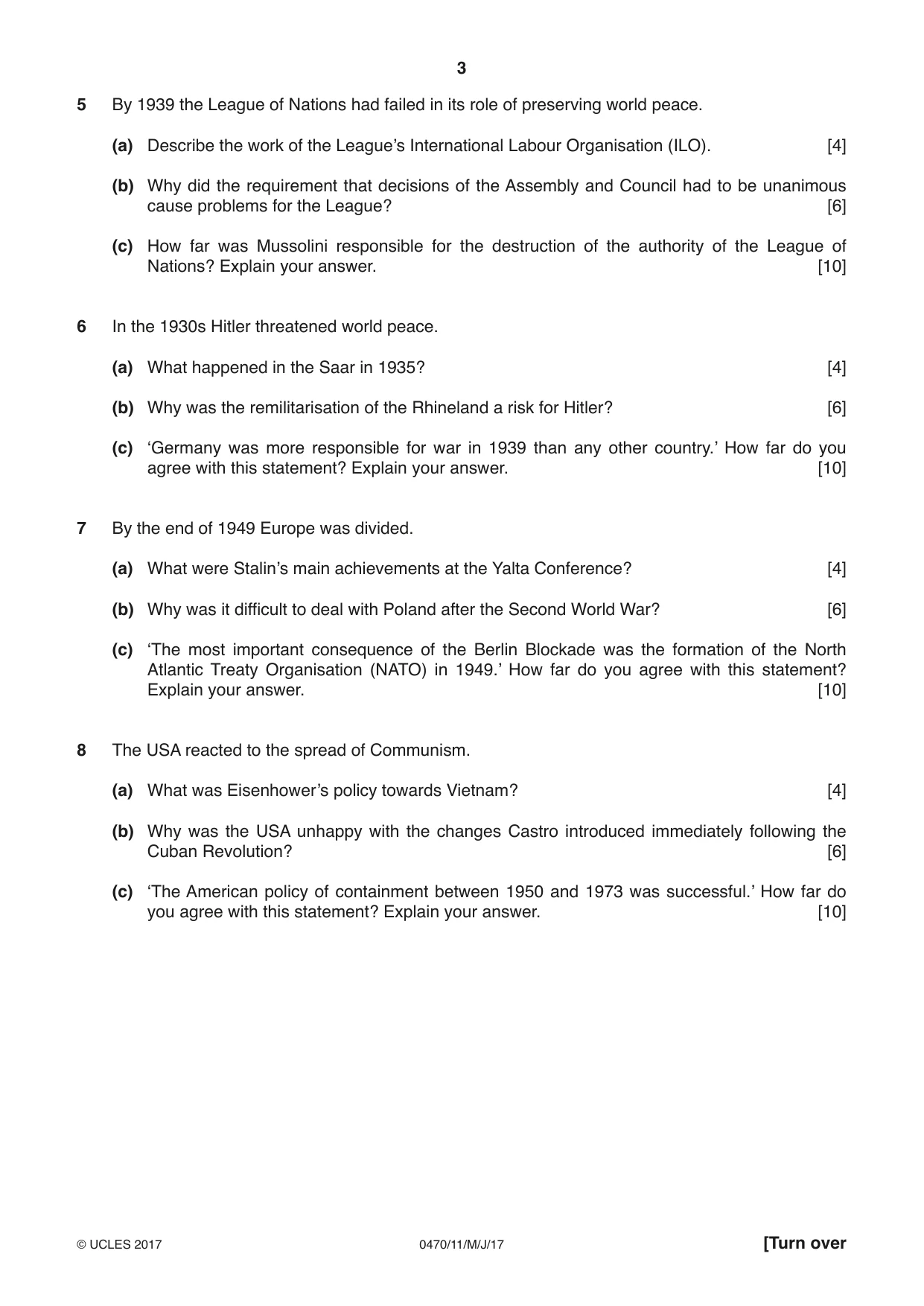 Cambridge IGCSE History 0470 2017 May/June Paper 1 · Variant 1 question paper, page 3 of 12