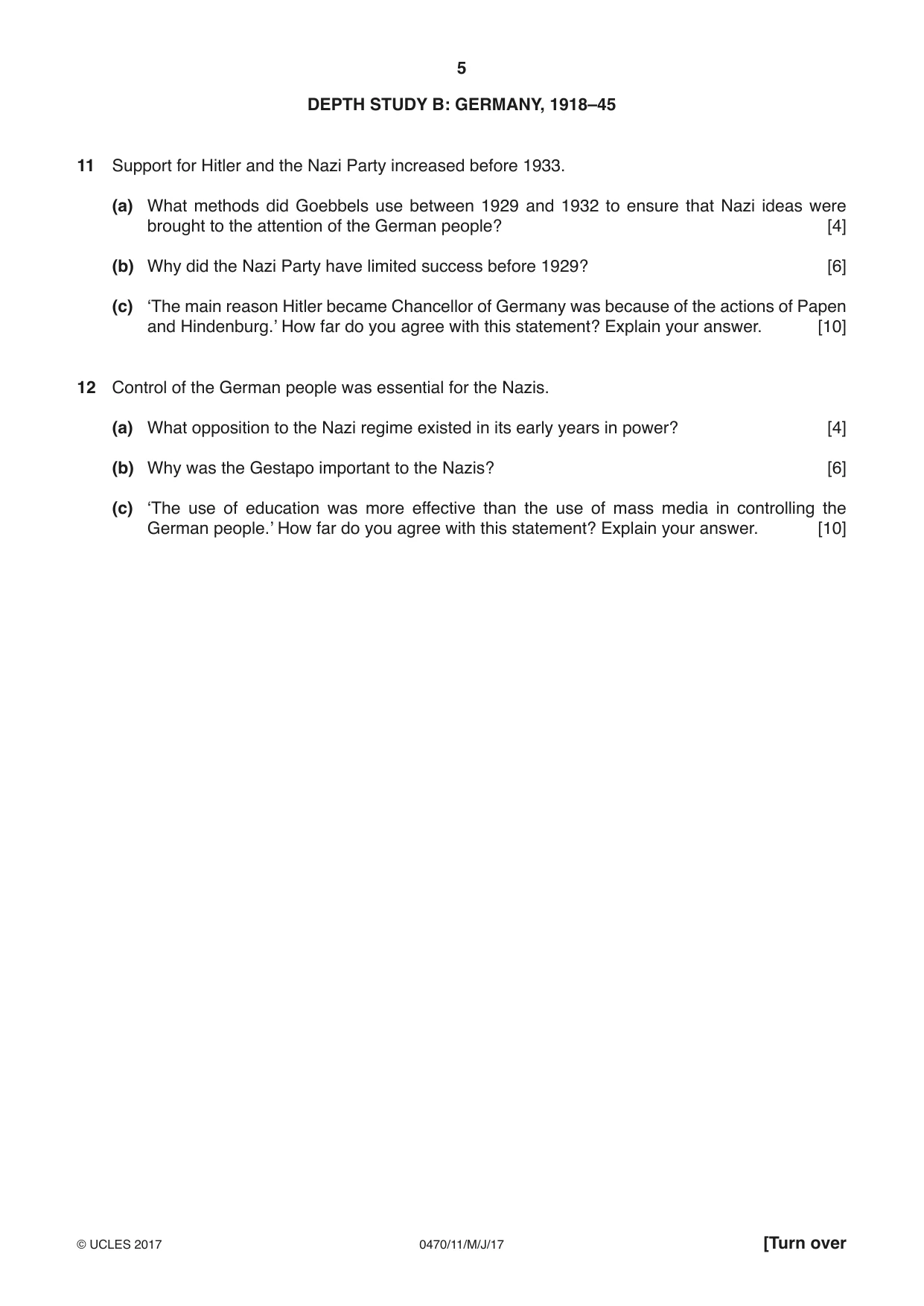 Cambridge IGCSE History 0470 2017 May/June Paper 1 · Variant 1 question paper, page 5 of 12