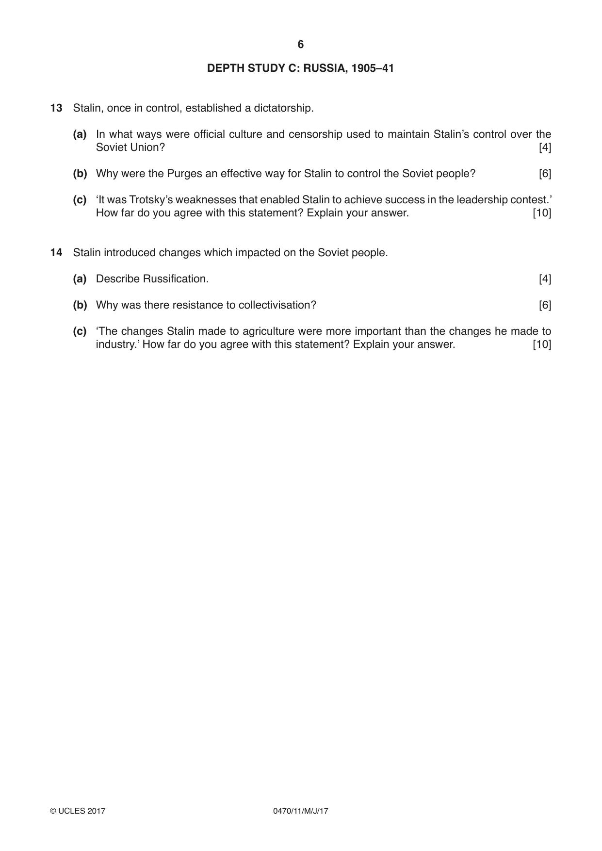 Cambridge IGCSE History 0470 2017 May/June Paper 1 · Variant 1 question paper, page 6 of 12