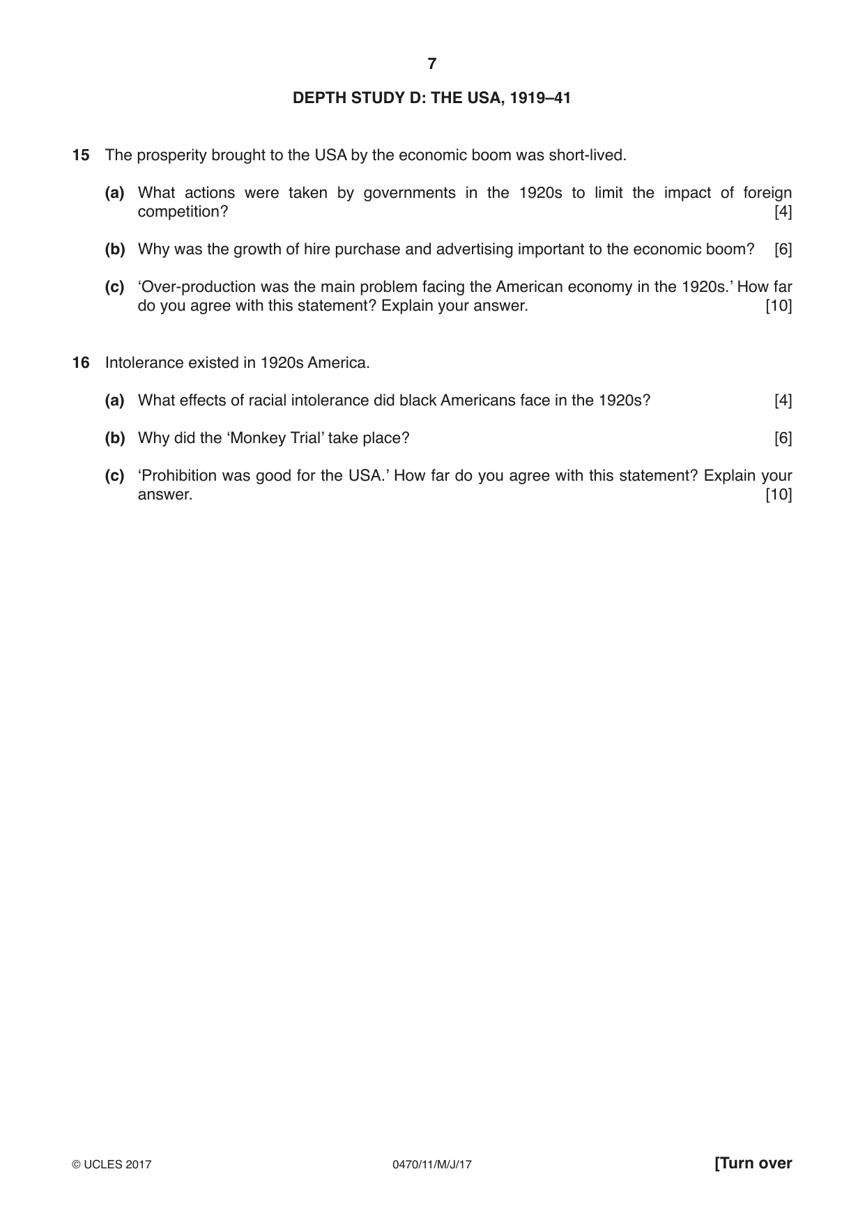 Cambridge IGCSE History 0470 2017 May/June Paper 1 · Variant 1 question paper, page 7 of 12