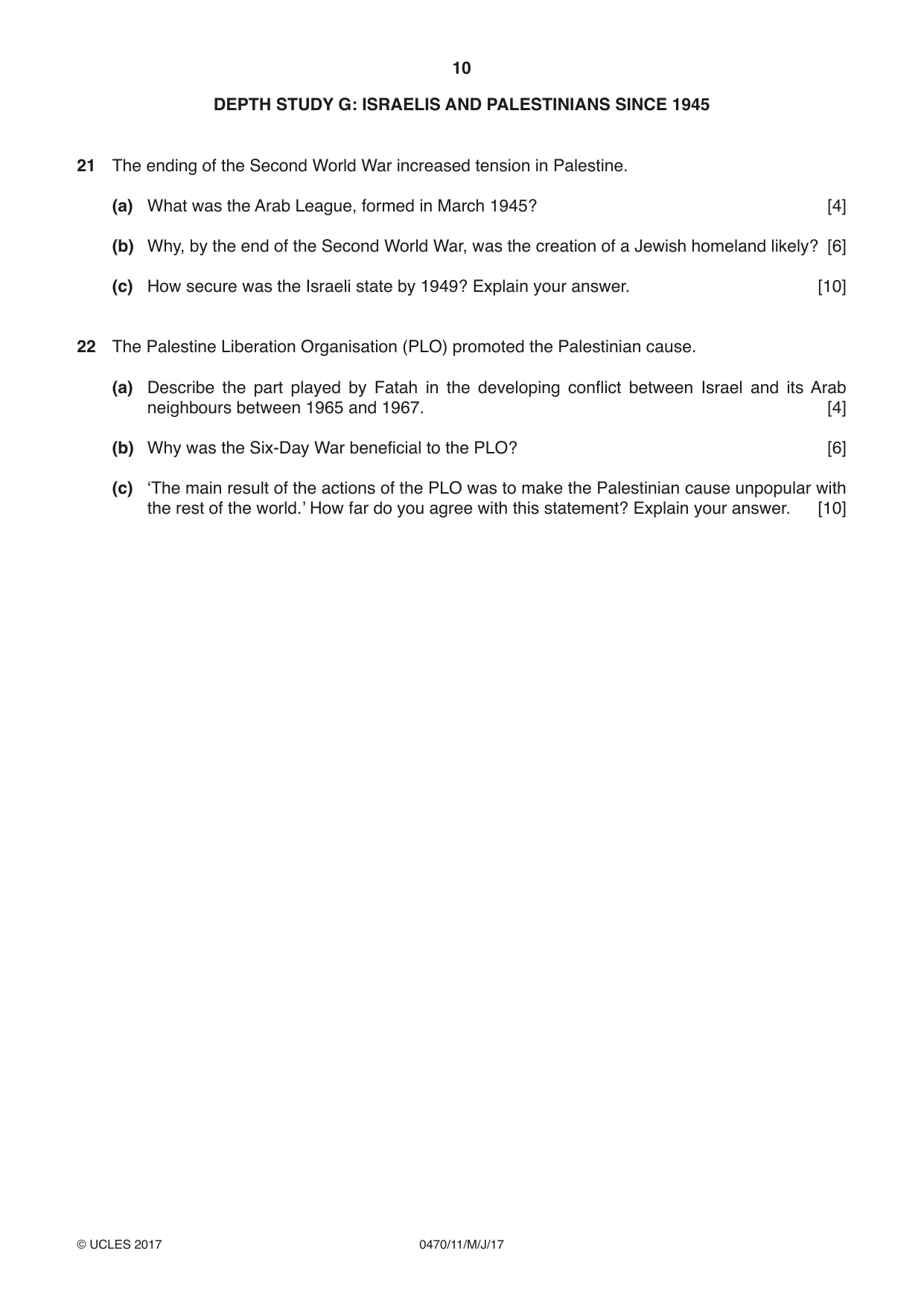 Cambridge IGCSE History 0470 2017 May/June Paper 1 · Variant 1 question paper, page 10 of 12