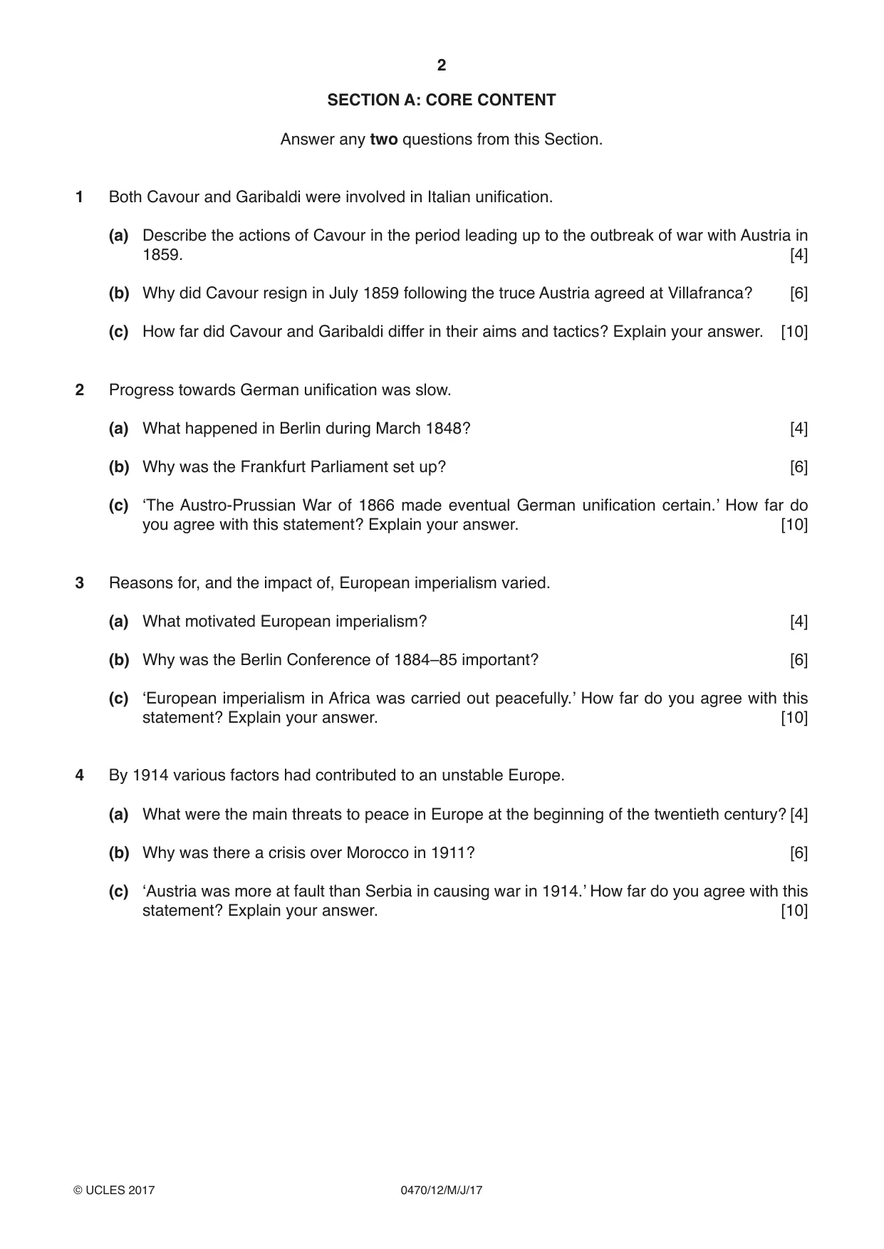 Cambridge IGCSE History 0470 2017 May/June Paper 1 · Variant 2 question paper, page 2 of 12