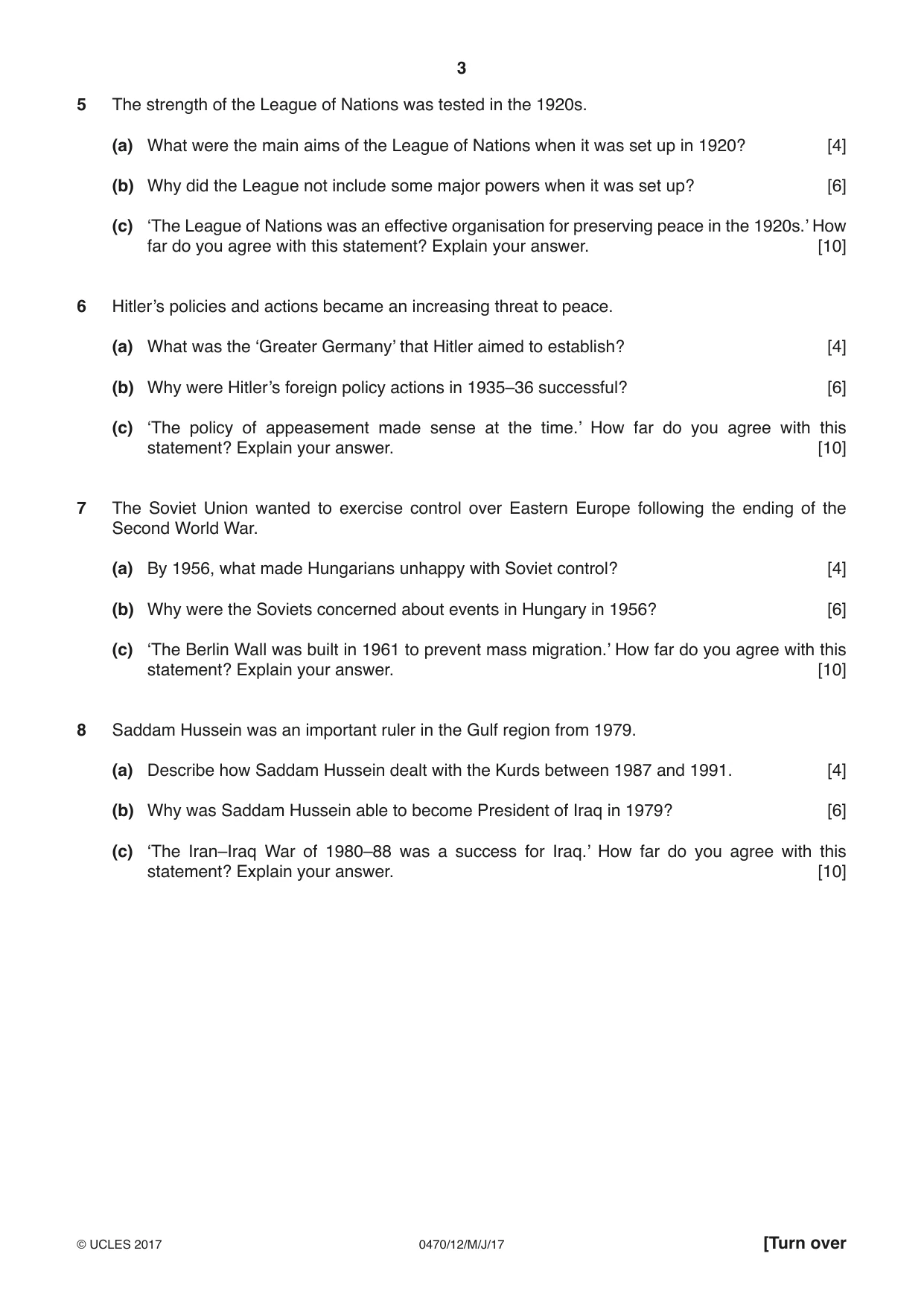 Cambridge IGCSE History 0470 2017 May/June Paper 1 · Variant 2 question paper, page 3 of 12