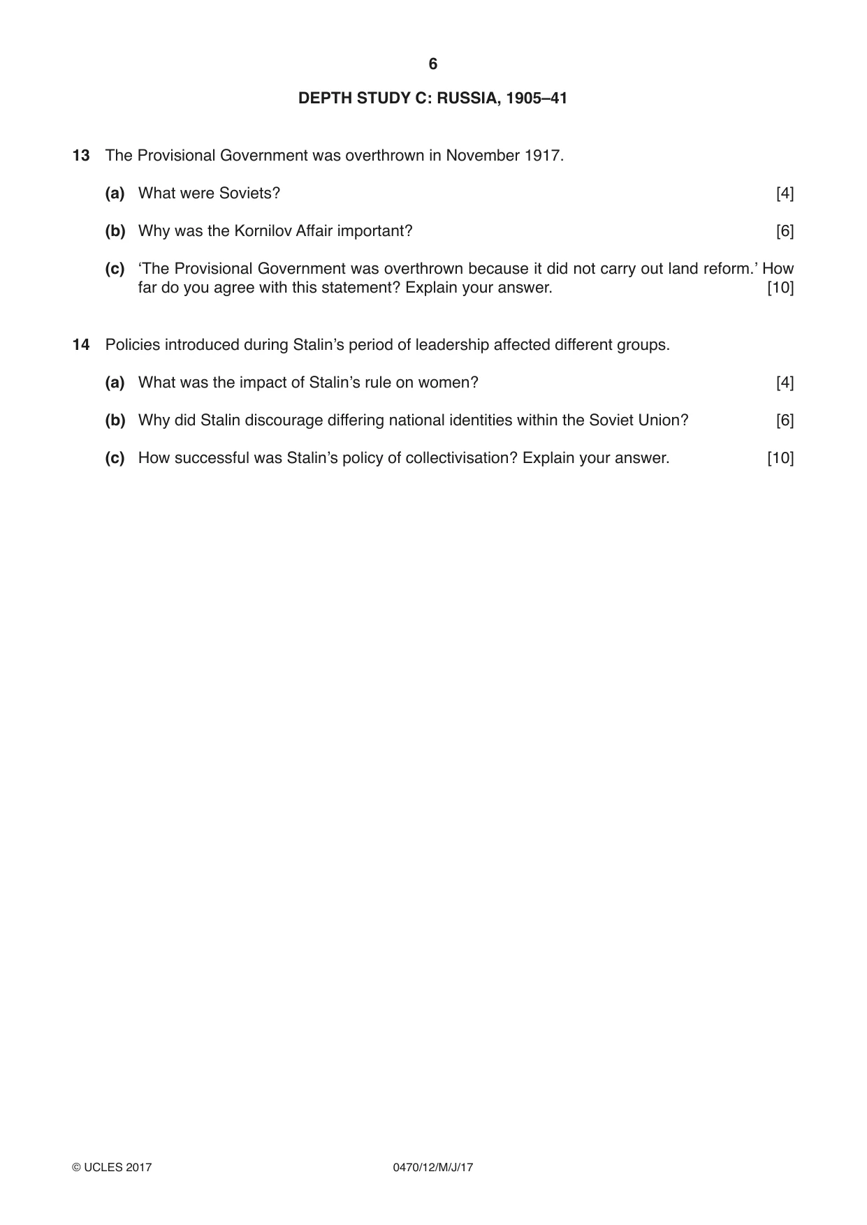 Cambridge IGCSE History 0470 2017 May/June Paper 1 · Variant 2 question paper, page 6 of 12