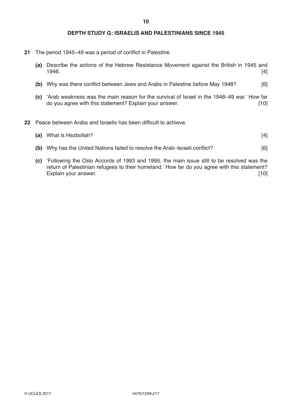 Cambridge IGCSE History 0470 2017 May/June Paper 1 · Variant 2 question paper, page 10 of 12