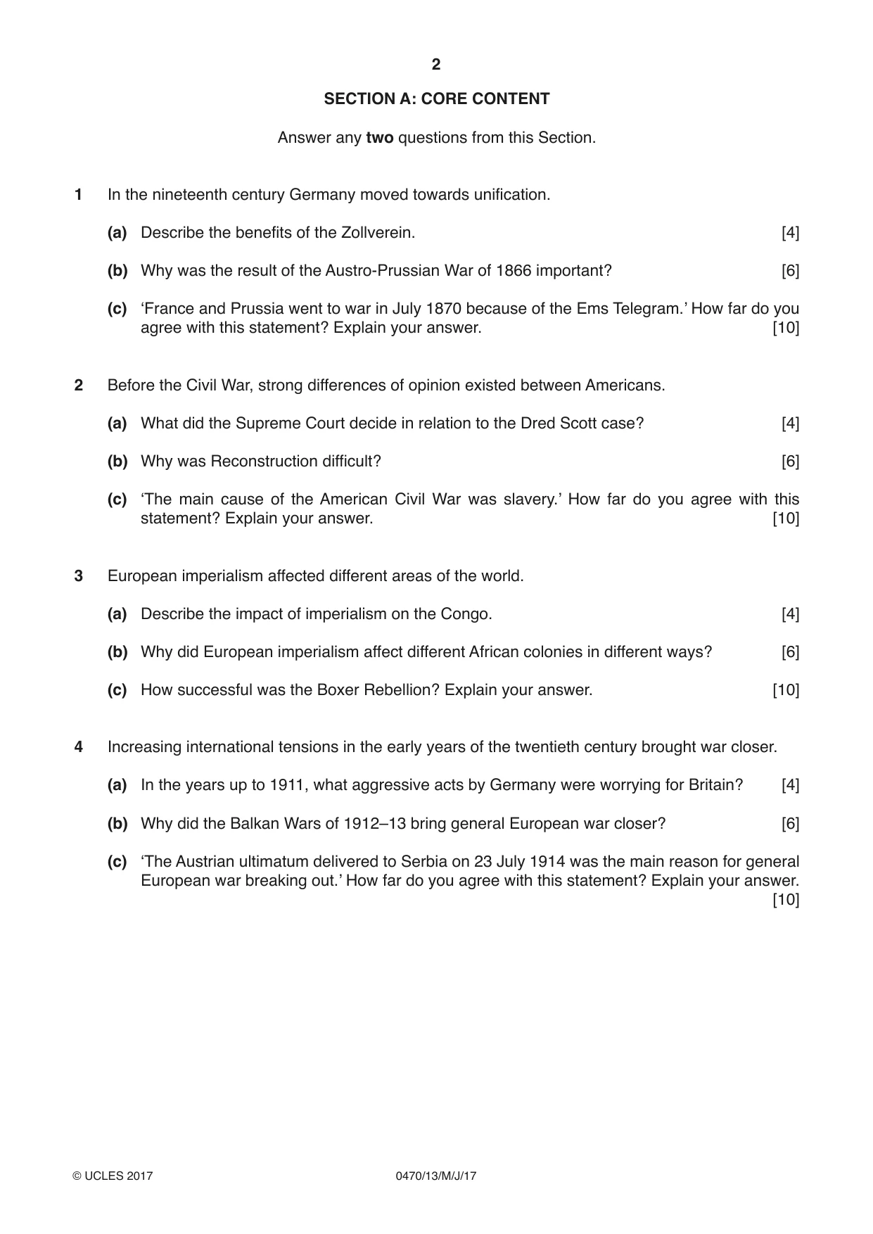 Cambridge IGCSE History 0470 2017 May/June Paper 1 · Variant 3 question paper, page 2 of 12