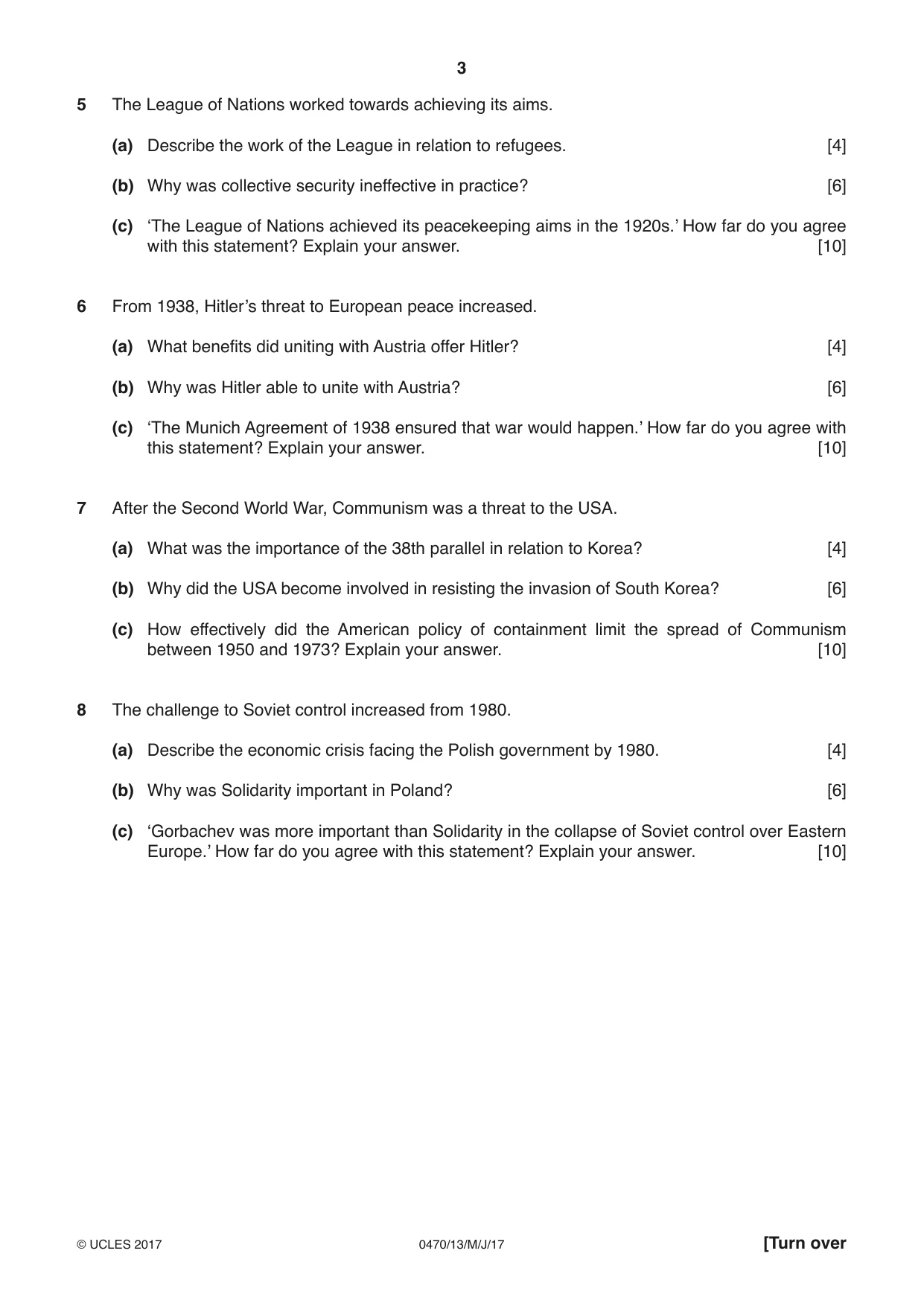 Cambridge IGCSE History 0470 2017 May/June Paper 1 · Variant 3 question paper, page 3 of 12
