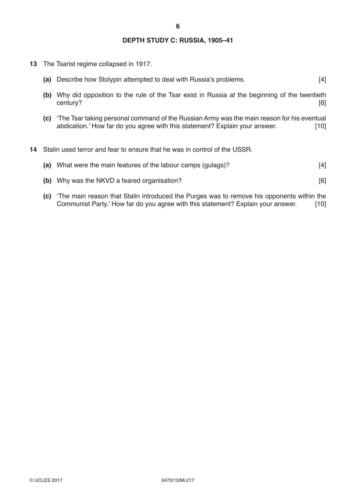Cambridge IGCSE History 0470 2017 May/June Paper 1 · Variant 3 question paper, page 6 of 12