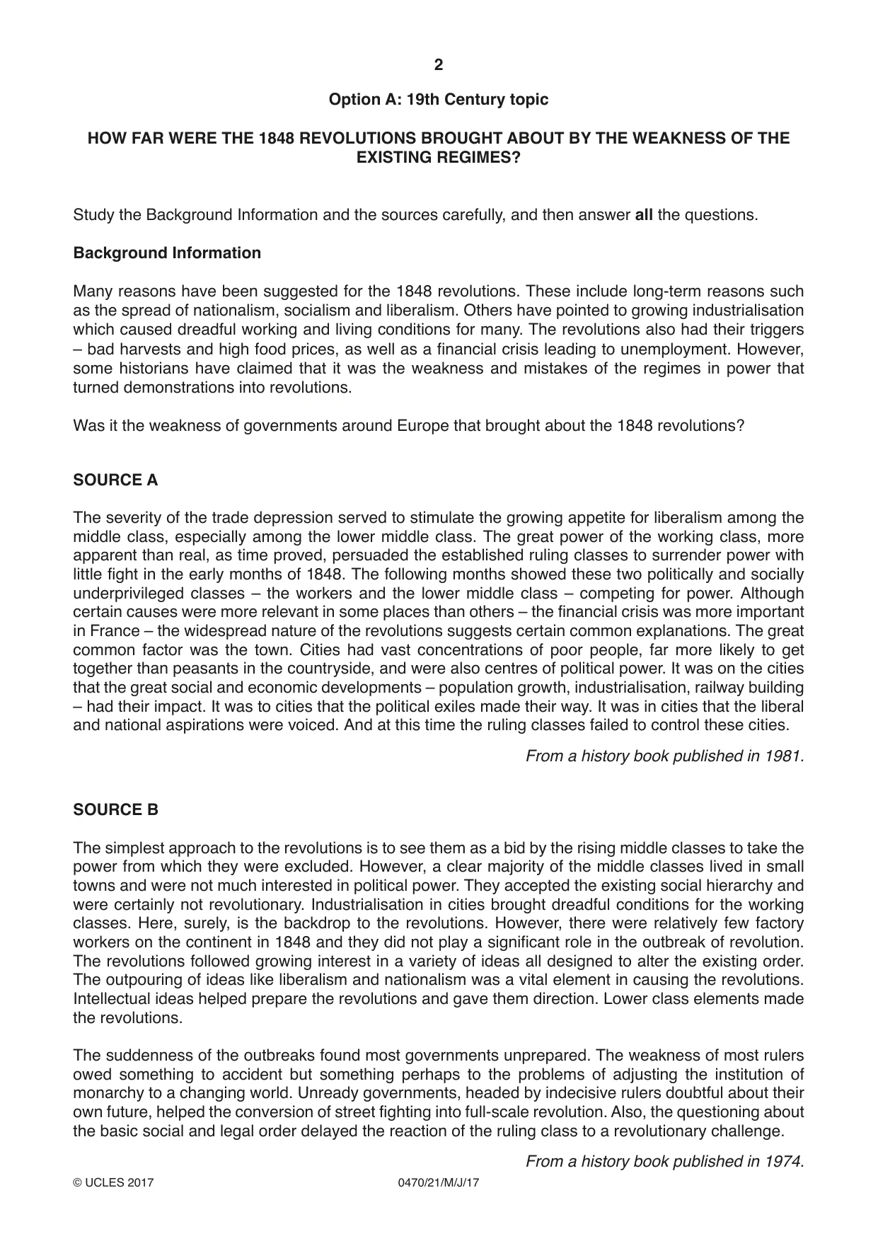 Cambridge IGCSE History 0470 2017 May/June Paper 2 · Variant 1 question paper, page 2 of 12