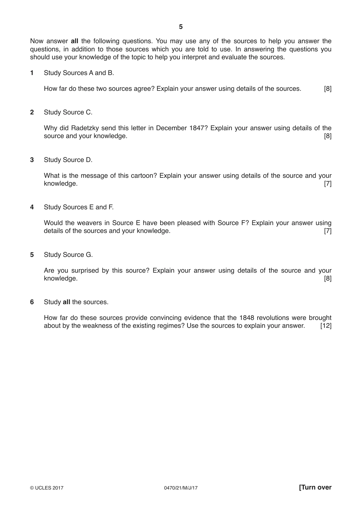 Cambridge IGCSE History 0470 2017 May/June Paper 2 · Variant 1 question paper, page 5 of 12