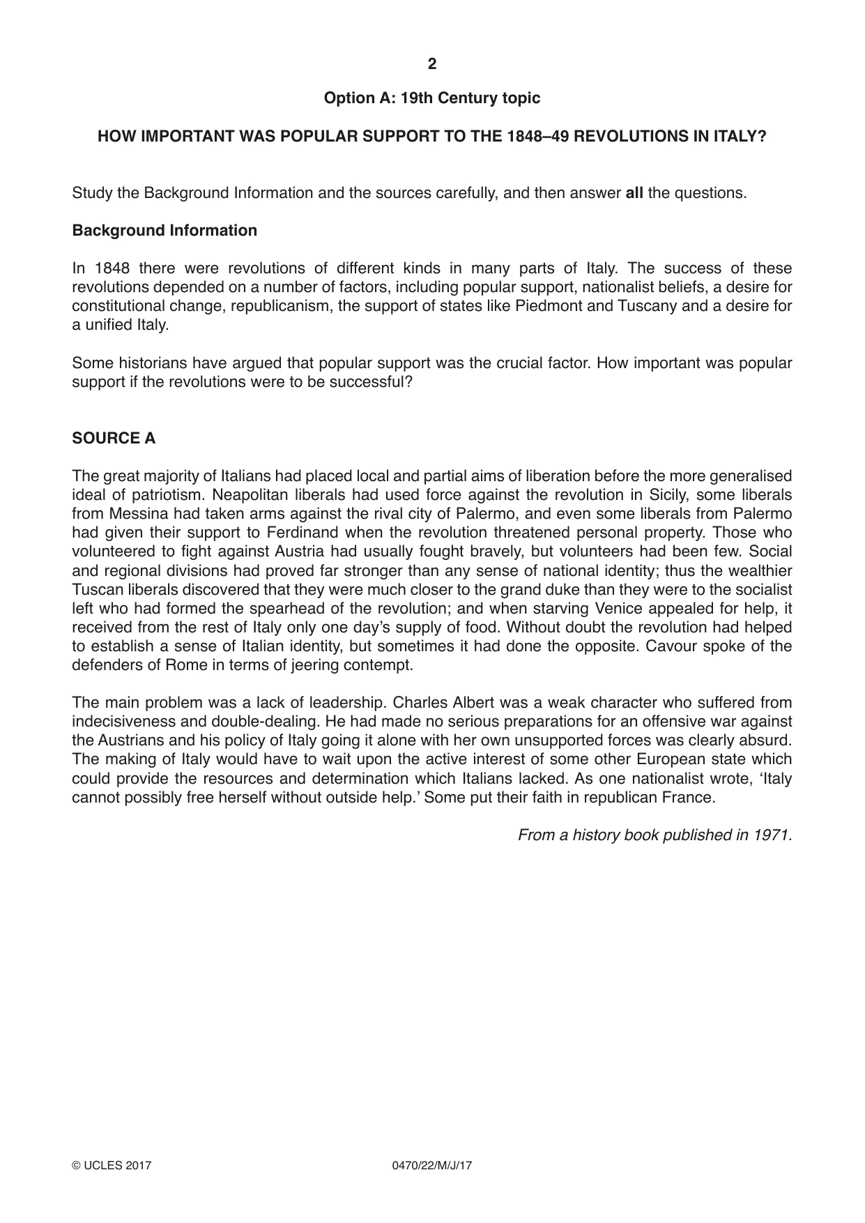 Cambridge IGCSE History 0470 2017 May/June Paper 2 · Variant 2 question paper, page 2 of 12