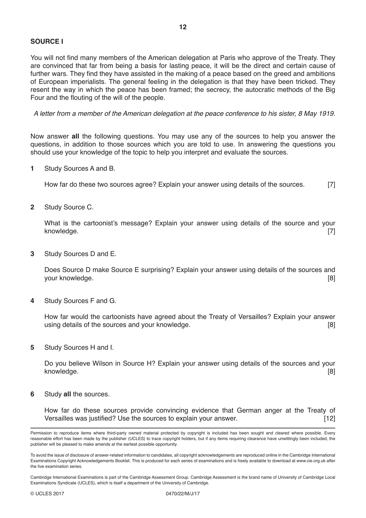 Cambridge IGCSE History 0470 2017 May/June Paper 2 · Variant 2 question paper, page 12 of 12