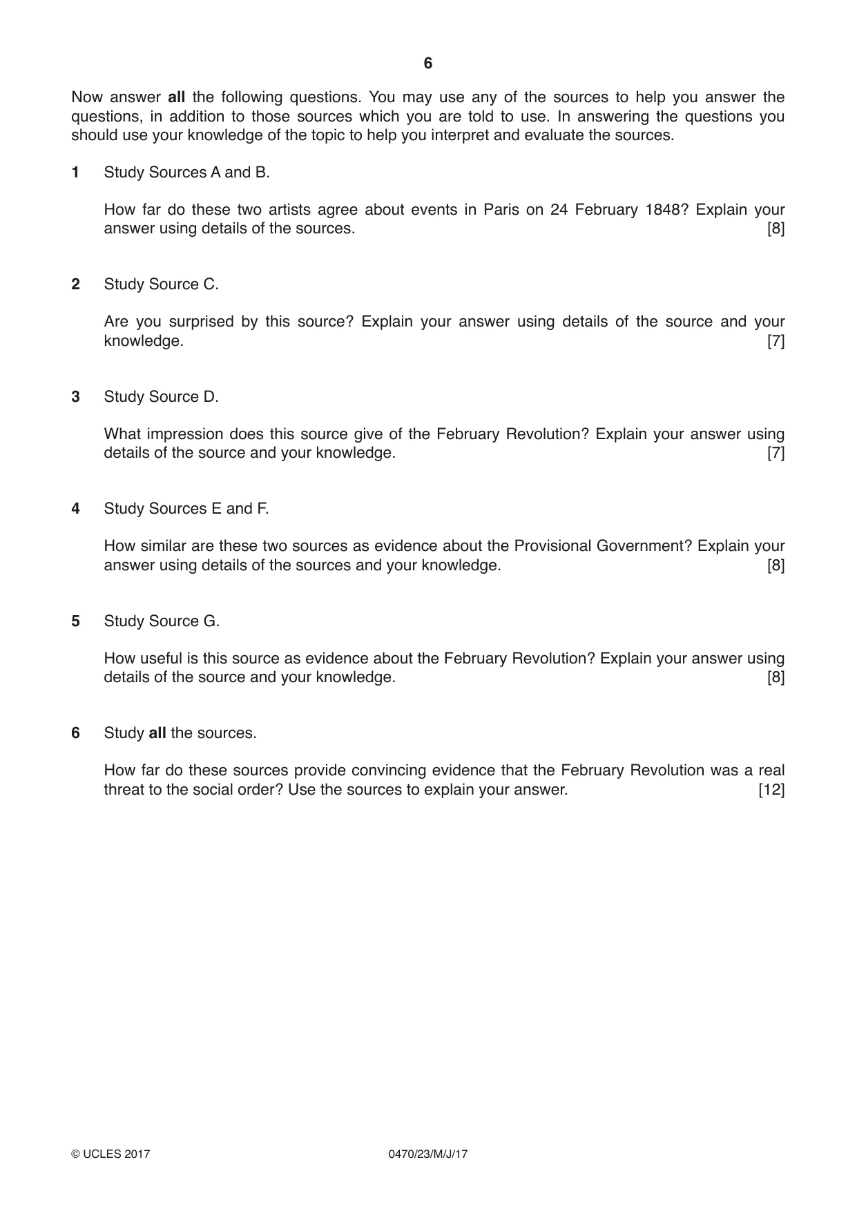 Cambridge IGCSE History 0470 2017 May/June Paper 2 · Variant 3 question paper, page 6 of 16