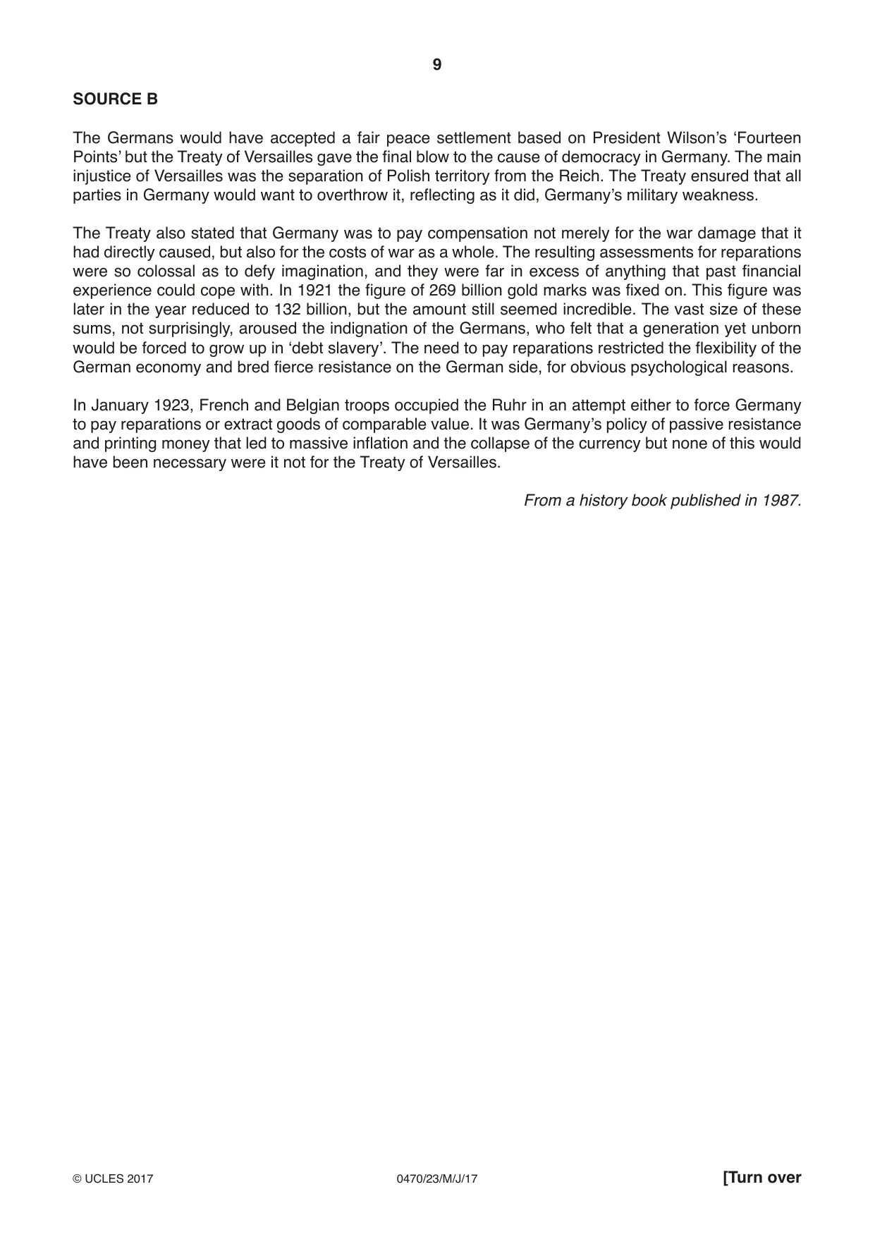 Cambridge IGCSE History 0470 2017 May/June Paper 2 · Variant 3 question paper, page 9 of 16