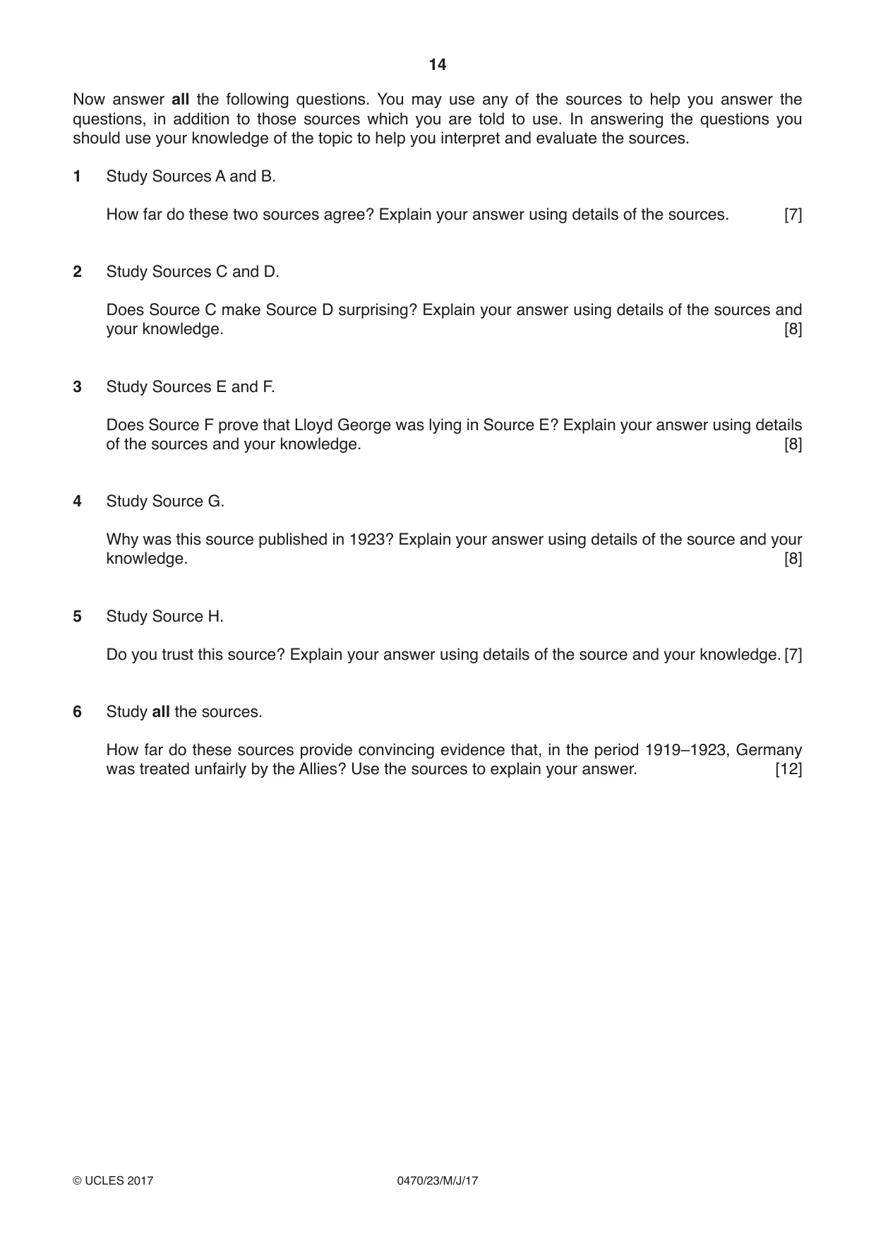 Cambridge IGCSE History 0470 2017 May/June Paper 2 · Variant 3 question paper, page 14 of 16