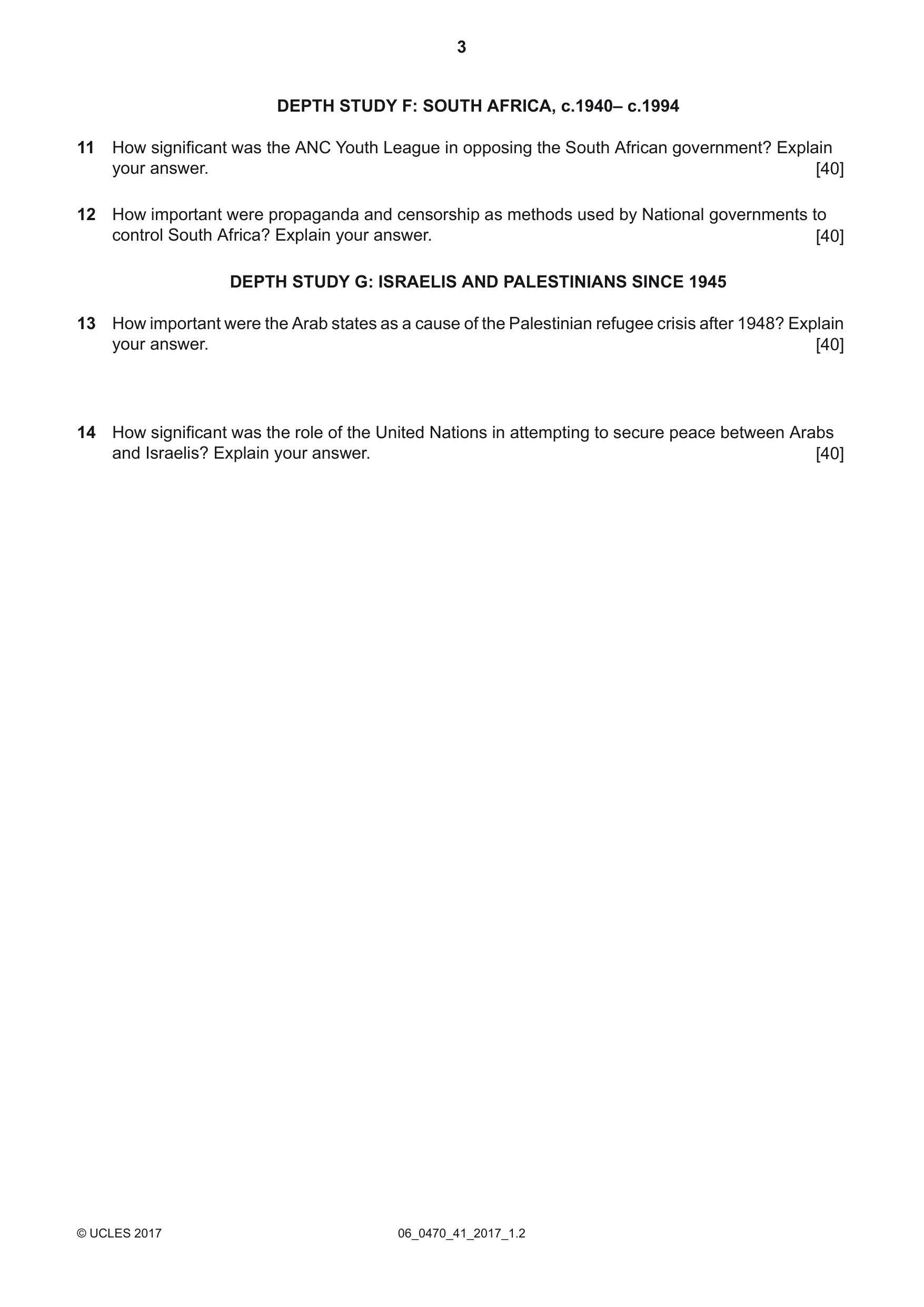 Cambridge IGCSE History 0470 2017 May/June Paper 4 · Variant 1 question paper, page 3 of 4