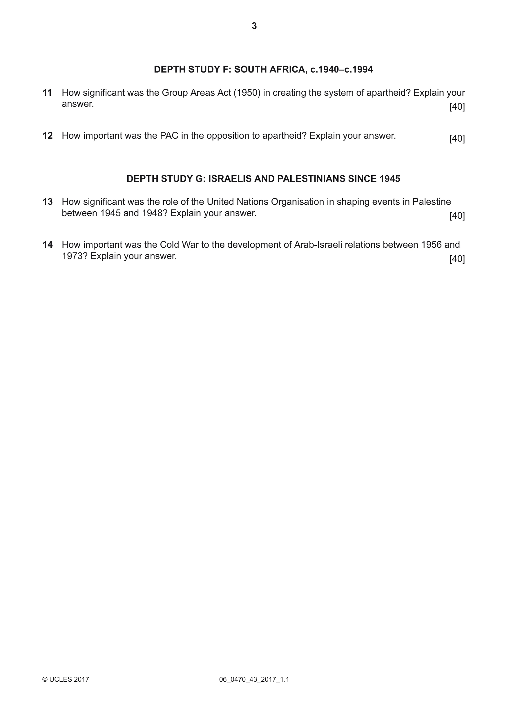 Cambridge IGCSE History 0470 2017 May/June Paper 4 · Variant 3 question paper, page 3 of 4