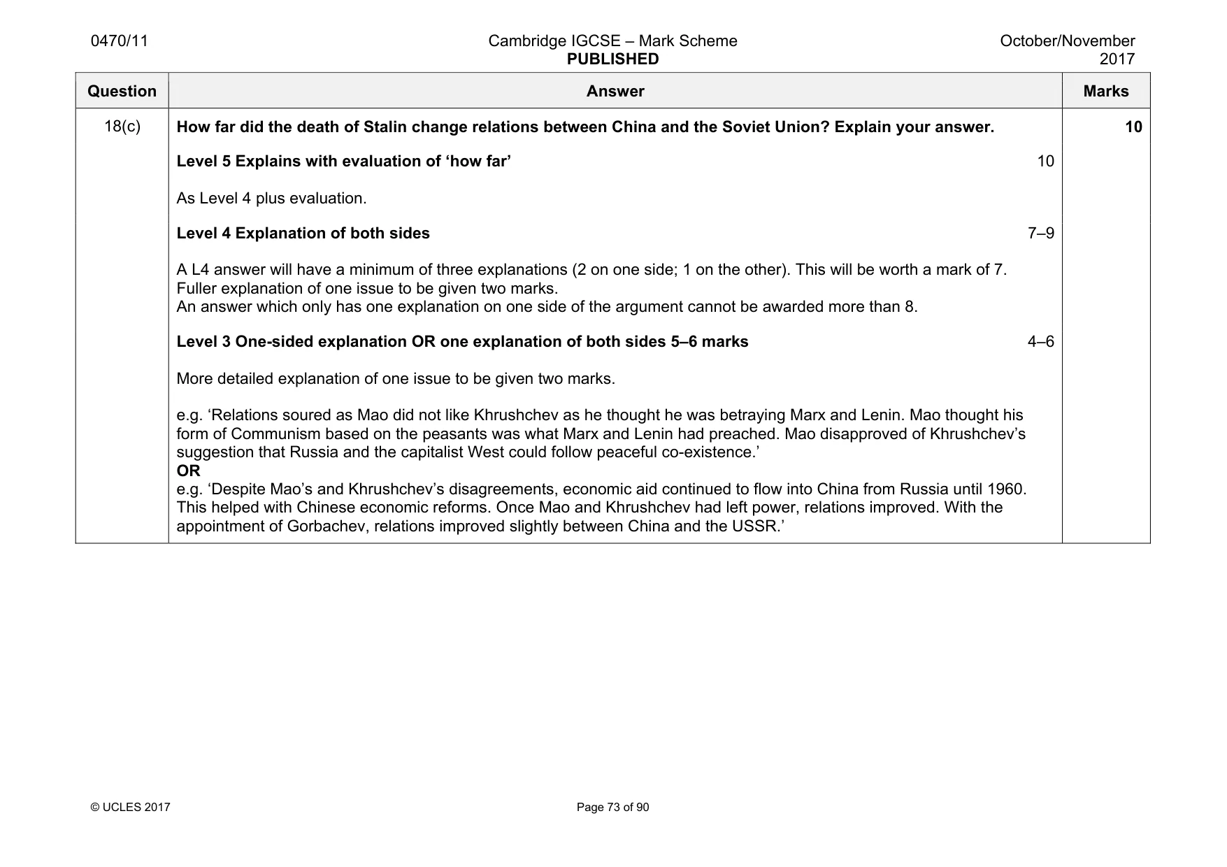 Mark scheme, page 73 of 90
